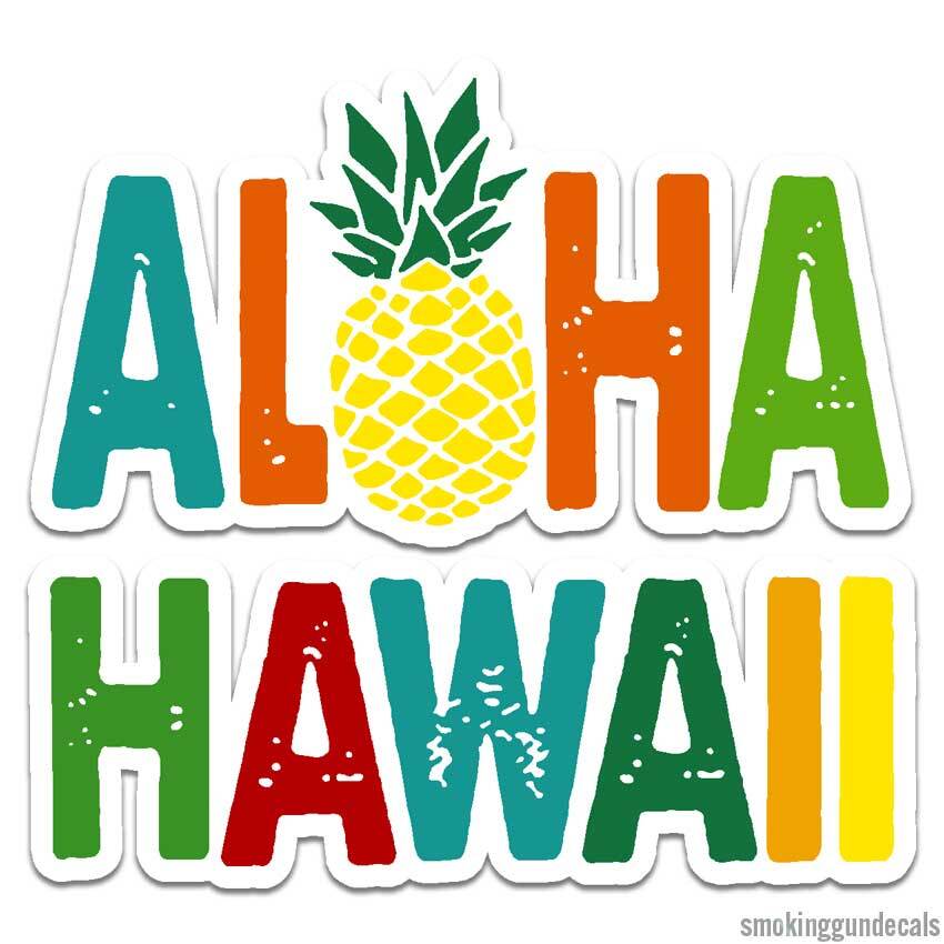 Aloha Hawaii Pineapple, Vinyl Decal Sticker, Indoor Outdoor, 3 Sizes, #12075