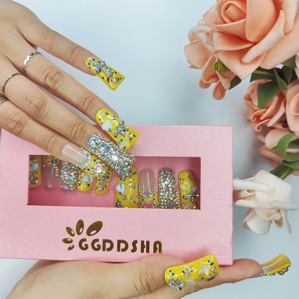 Citrine Crush Duck Press On Nails Handmade PMMA Acrylic Medium