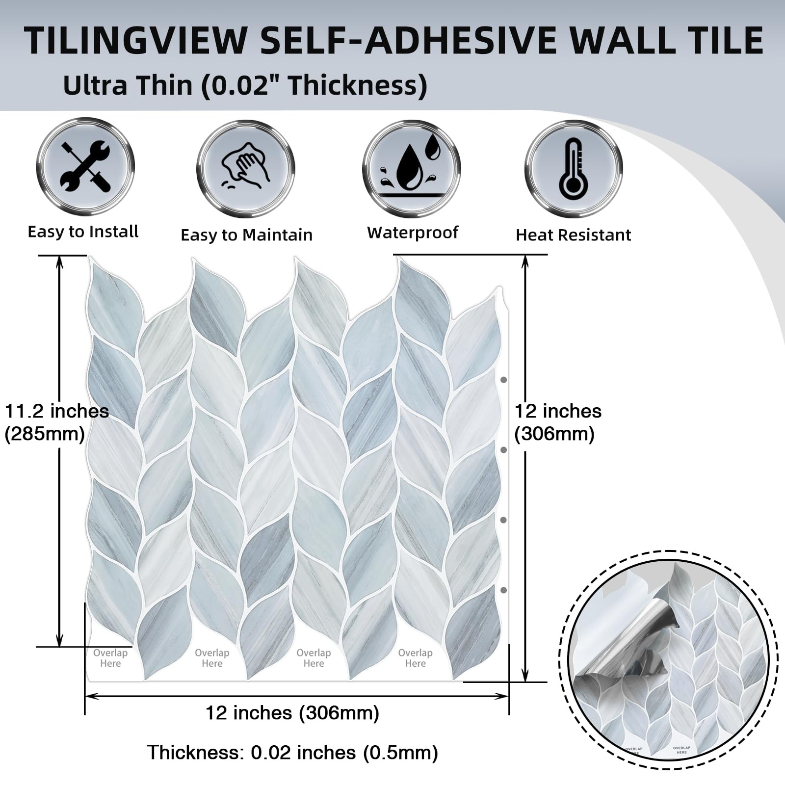 Tilingview 10 Pcs Leaf Design Peel and Stick for Kitchen Backsplash, Premium