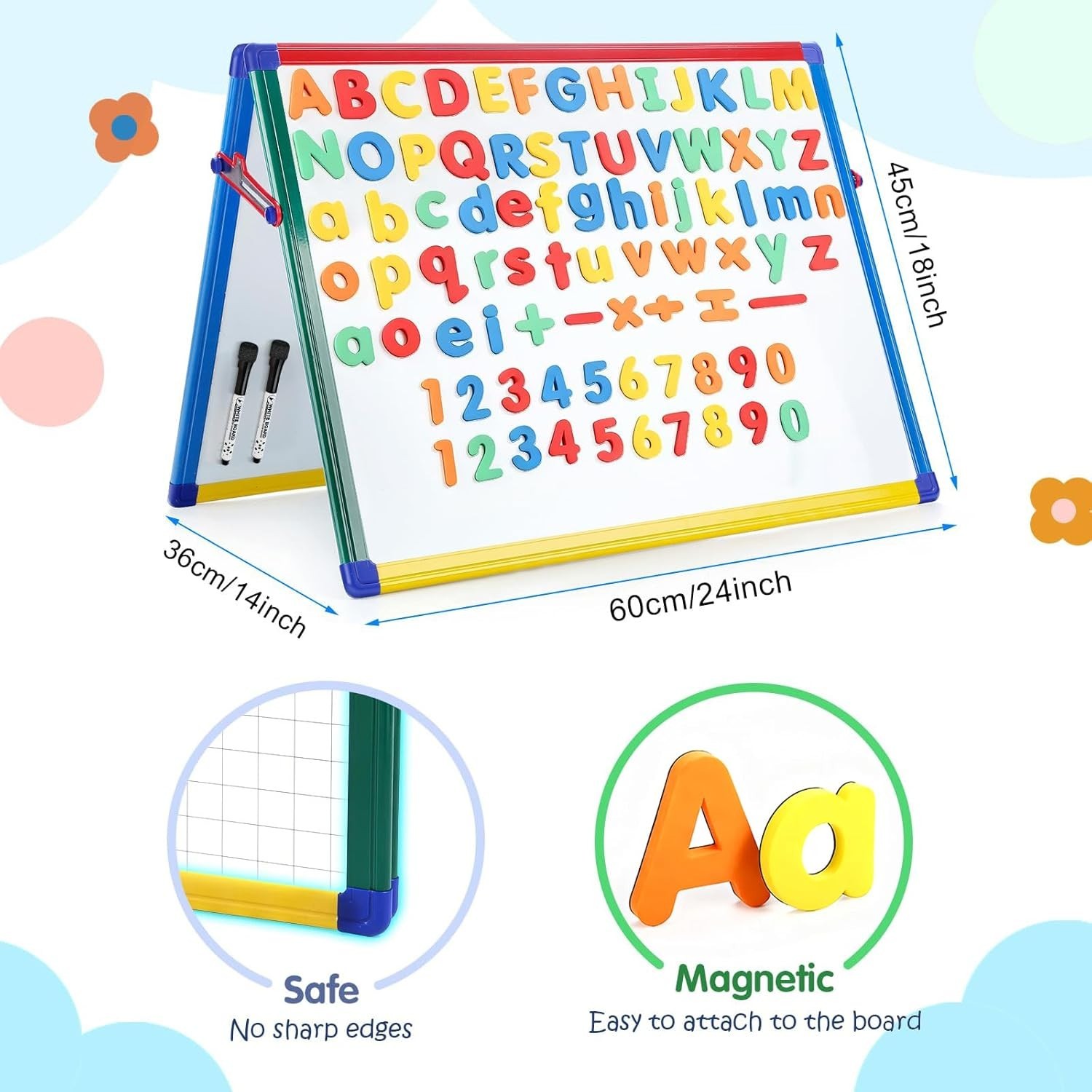 Magnetic Board for Kids – Tabletop White Board for Children- 24×18 Inch Double S