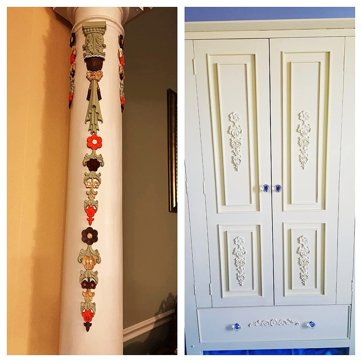 Wood Appliques Decorative Carved Onlays, Long Wooden Decals DIY Furniture Dec…