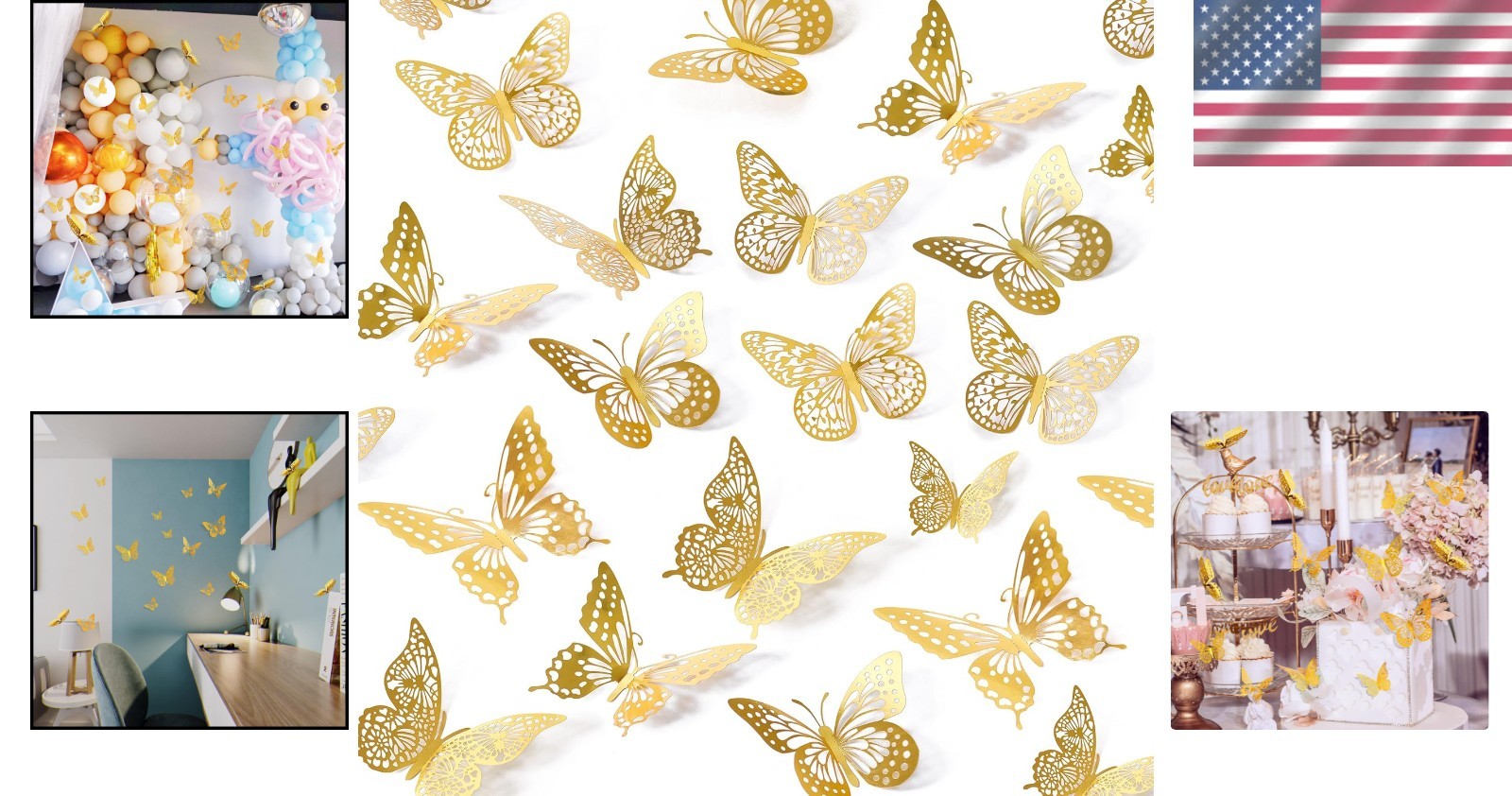 48 Pcs Self-Adhesive Gold Butterfly Wall Stickers – Perfect for Celebrations