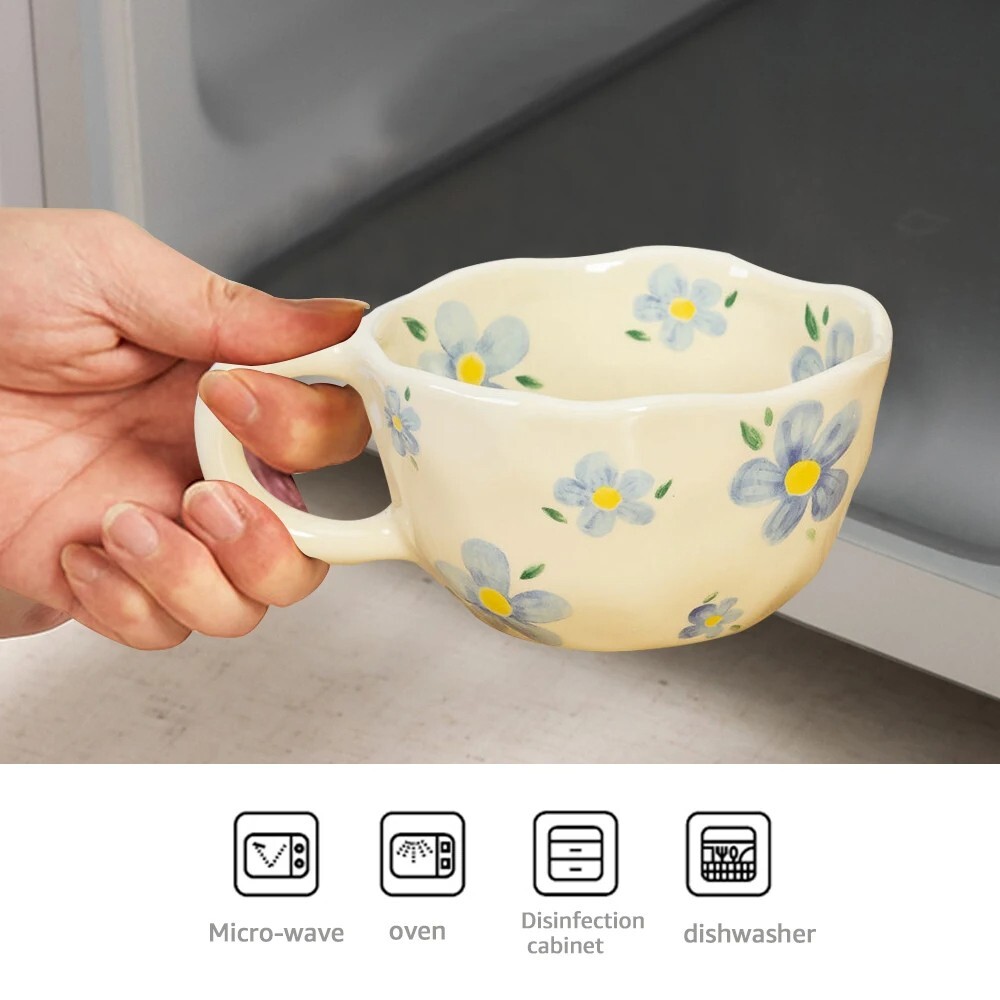 Handcrafted Ceramic Mug – Irregular Flower Coffee Cup, Korean Style for Tea