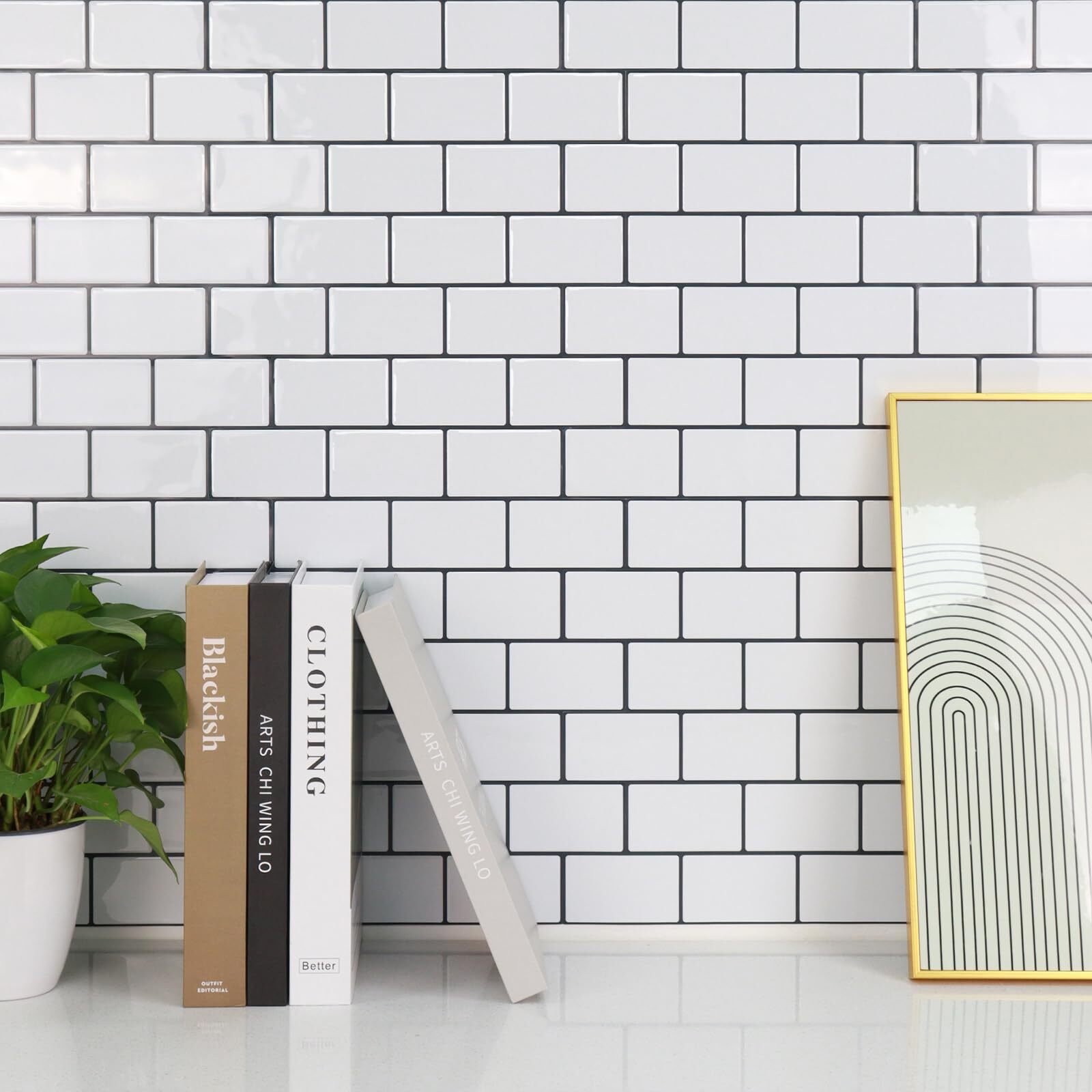 STICKGOO 10-Sheet Peel and Stick Backsplash White Subway Tile Stick on Backsp…