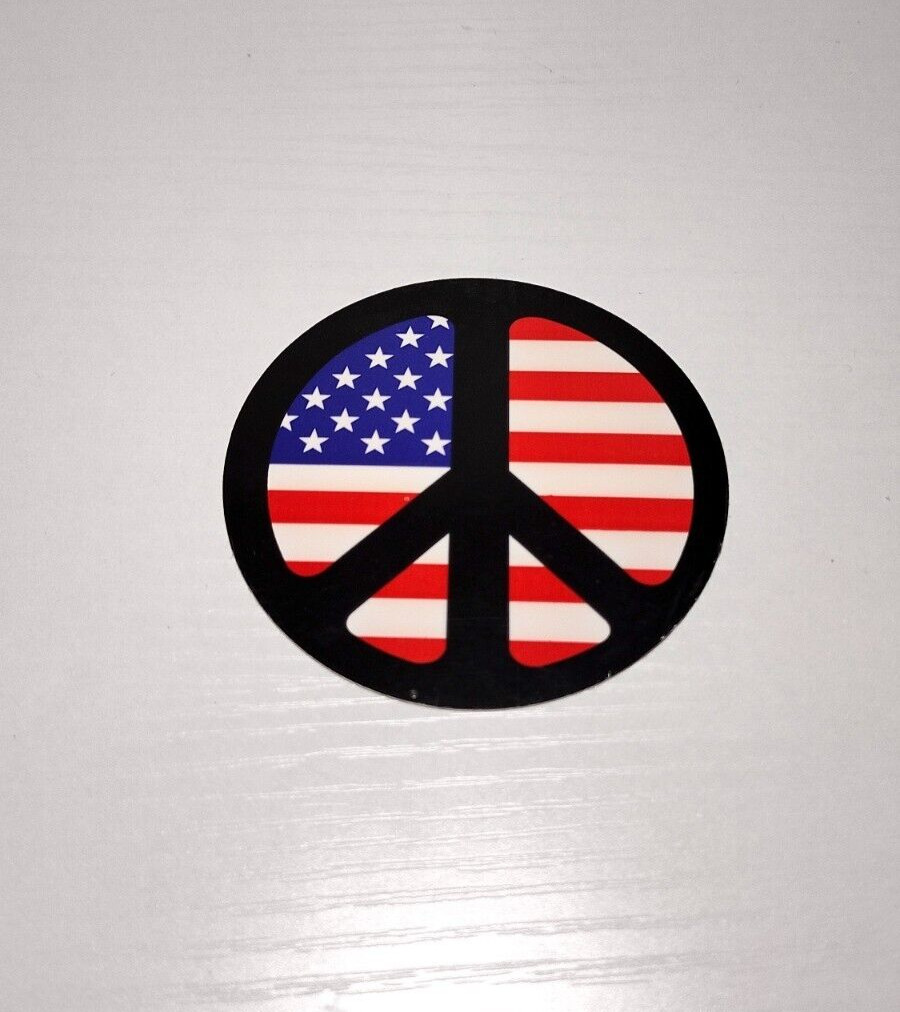 3 inch Diameter Circular Black Peace Sign with American Flag Sticker
