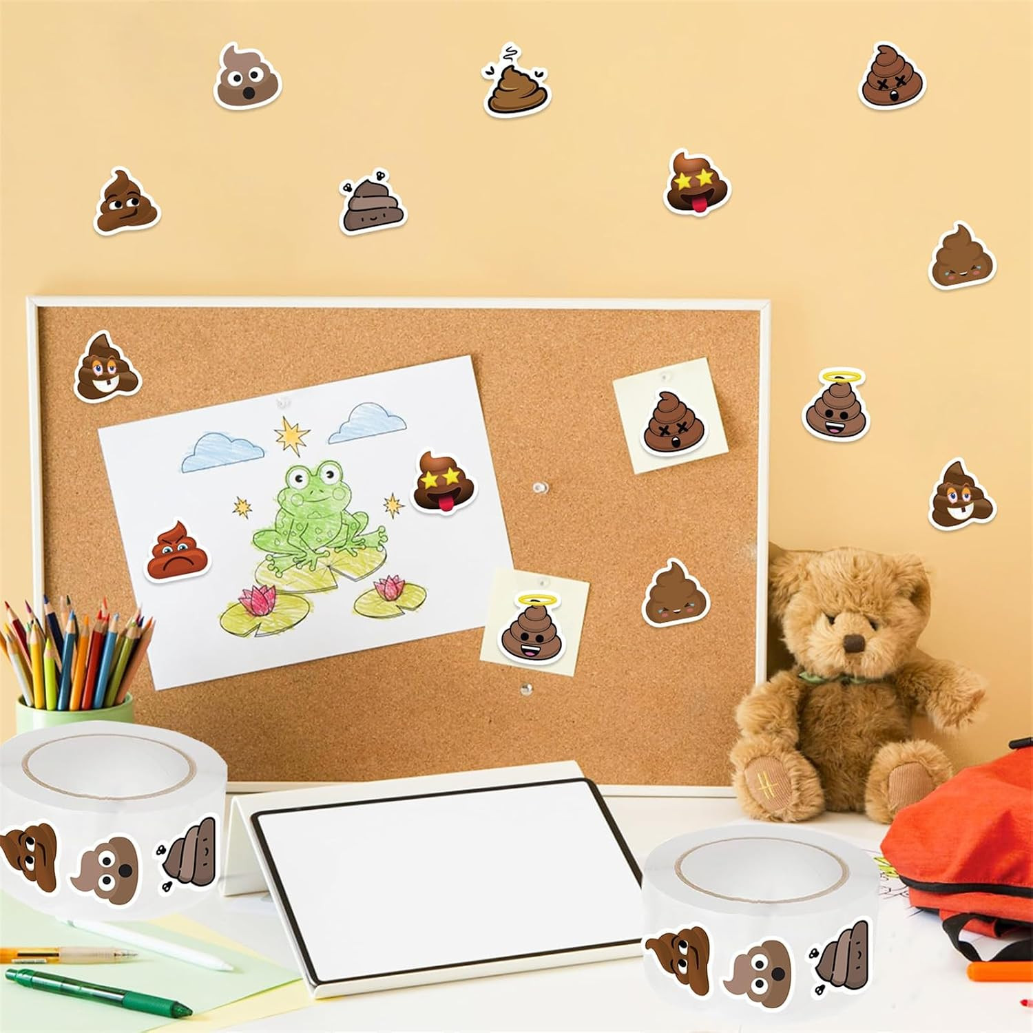 500 Assorted Funny Poop Stickers Roll for Classroom or Home Use