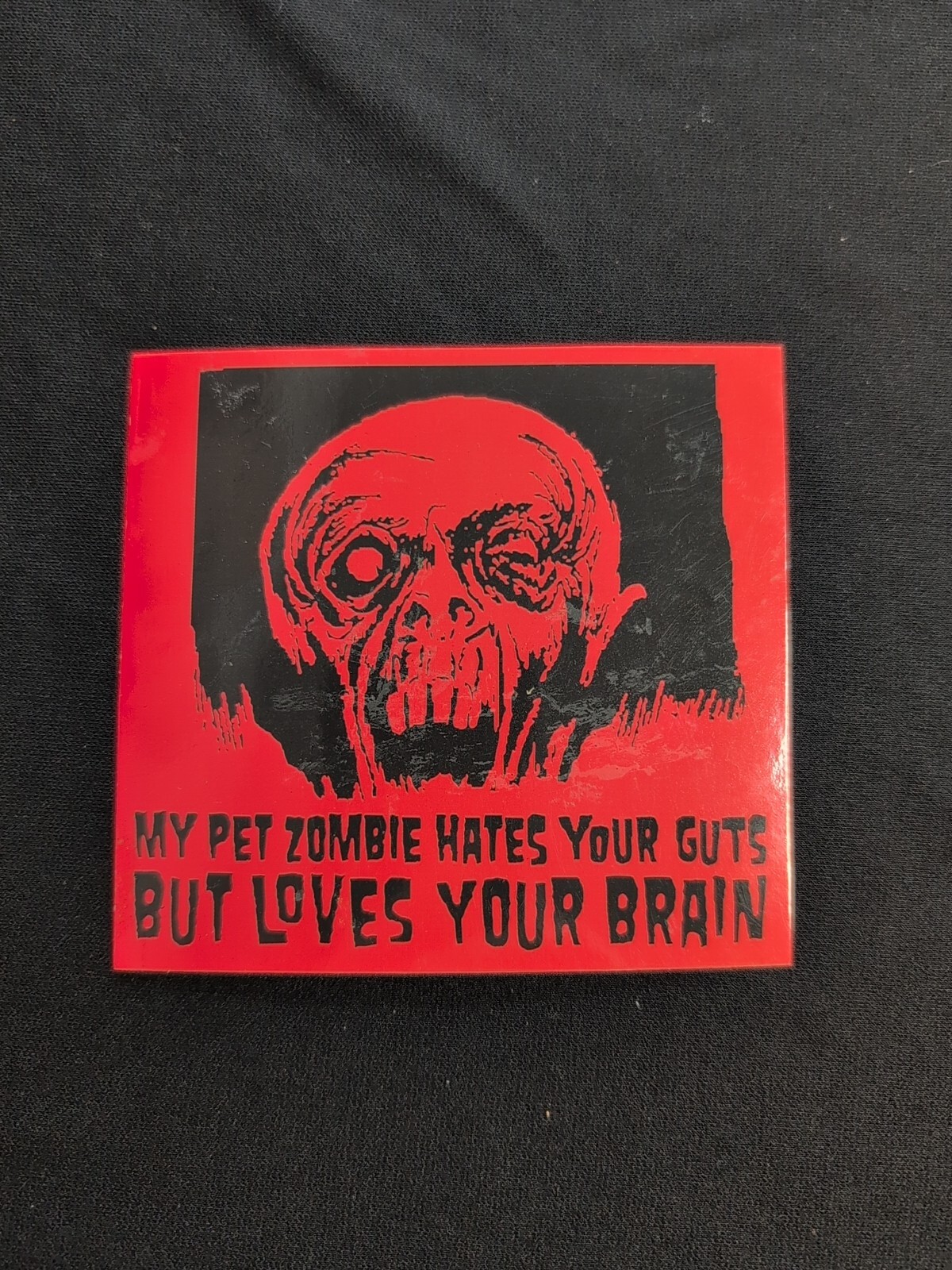 My Pet Zombie Hates Your Guts Loves Your Brain Bumper Sticker Vinyl Decal 4"x 4"