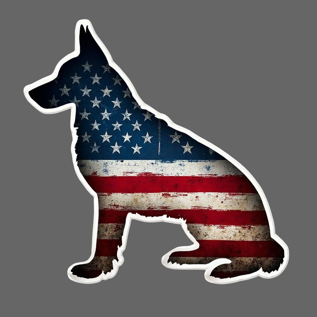 German Shepherd Dog Sticker Vinyl Decal American Flag Patriotic Silhouette