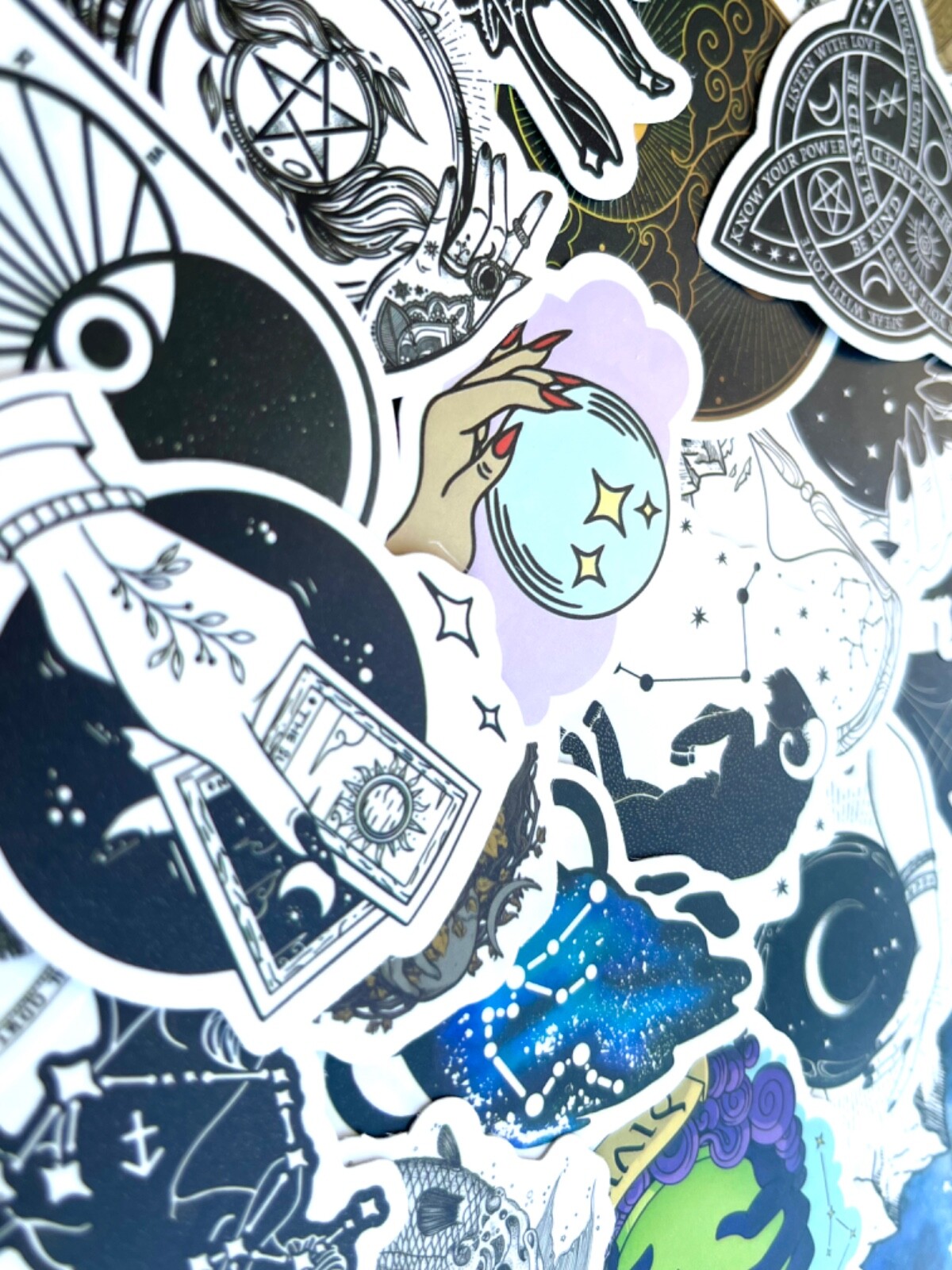 5-50 pcs Gothic Zodiac Stickers, Retro Astrology Tarot Horoscope Laptop Decals