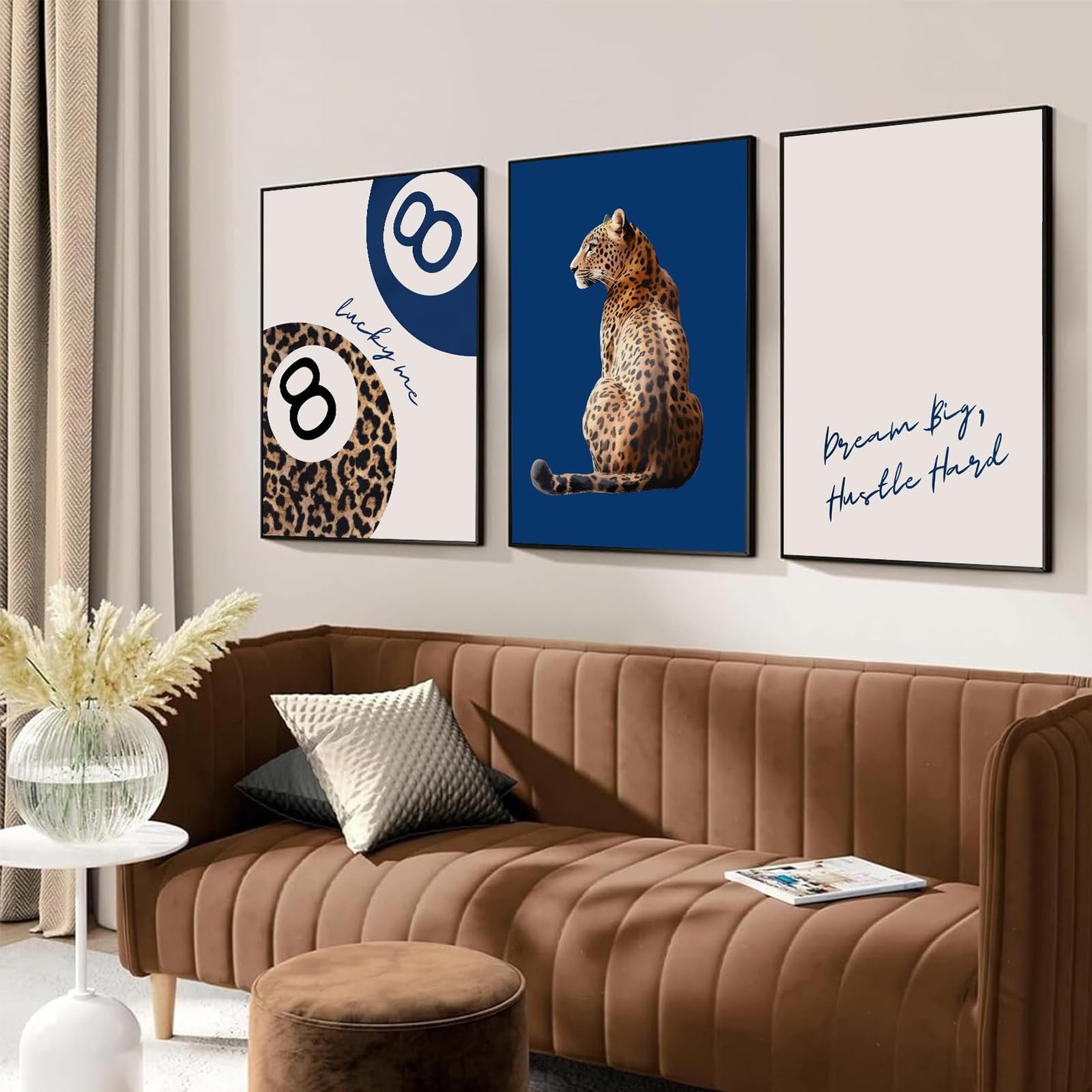 Navy Blue 3 Pcs Leopard Print Wall Art Cheetah animal prints 8 Ball Lucky Me …