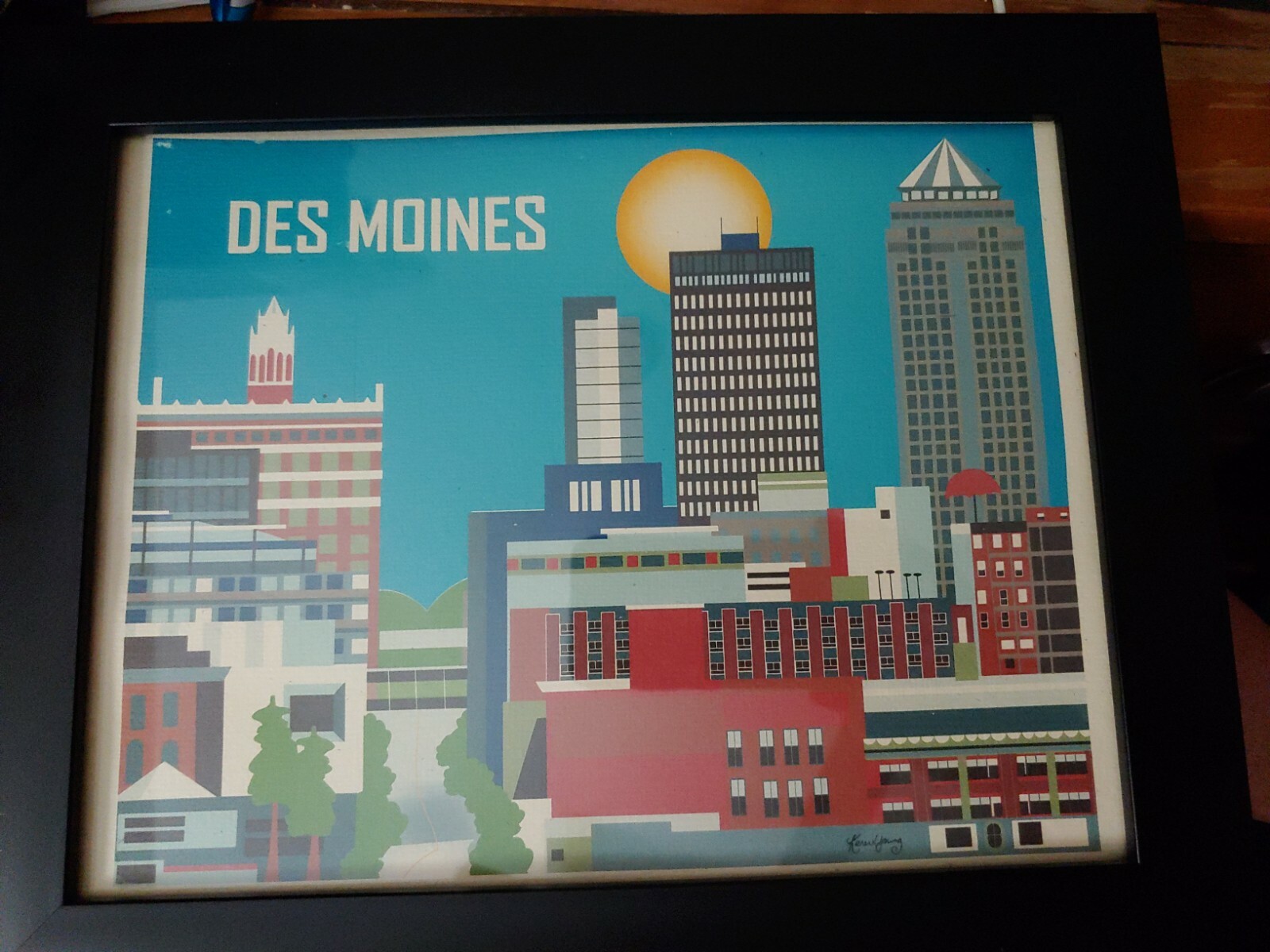 Karen Young Digital Artwork City Skyline Des Moines – Framed