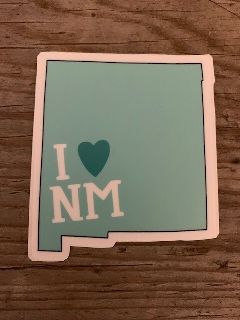 Turquoise “I Love New Mexico” Decal Sticker in State of NM Shape 27677