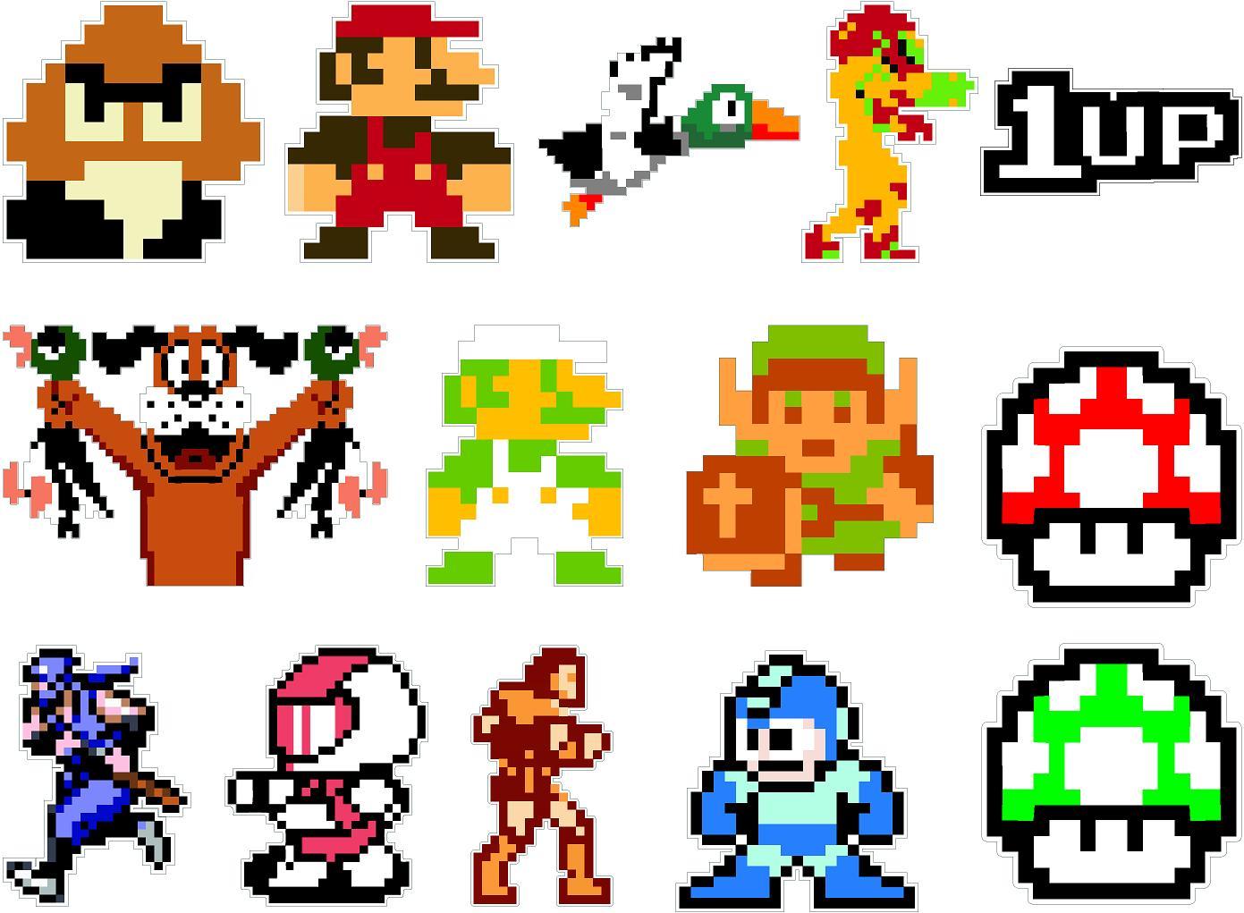 Lot of 14 Nintendo NES 8-bit 2" Vinyl Decal Sticker Emblem Mario Zelda Mega Man
