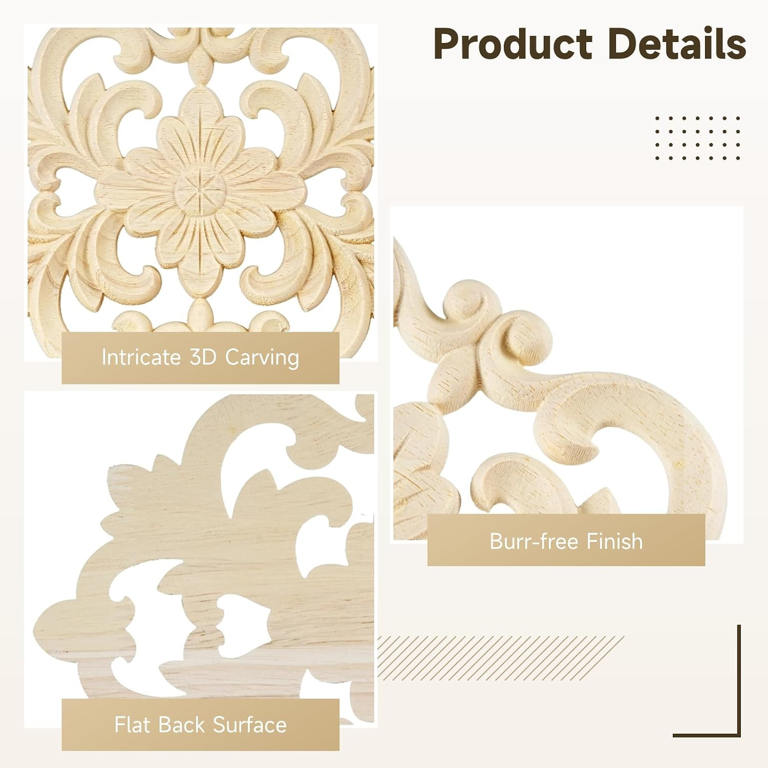 20 Pcs Wood Carved Appliques Onlays, Decorative Flower Decals for Furniture