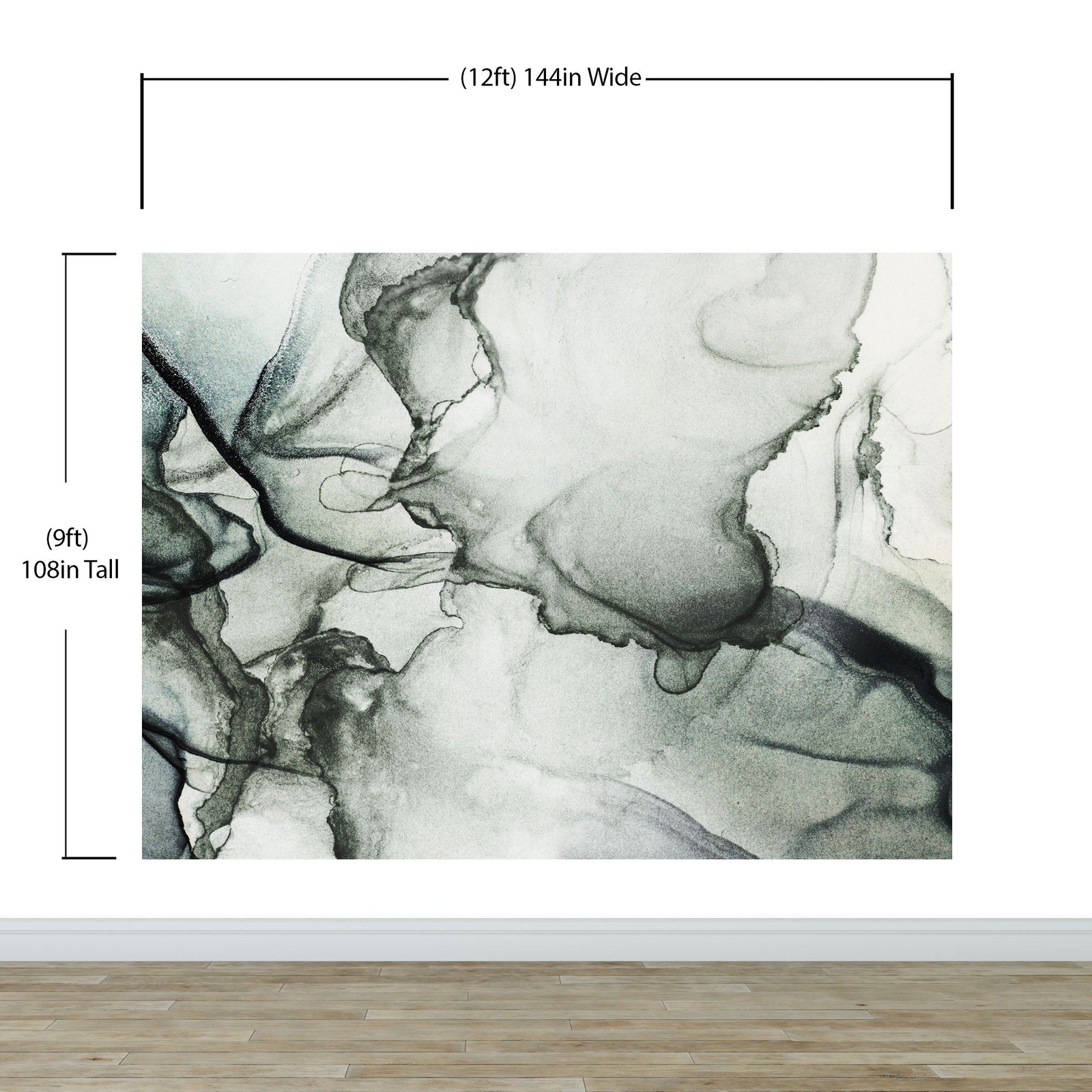 Abstract Black and White Fluid Alcohol Ink Painting Wall Mural. Peel and Stick W
