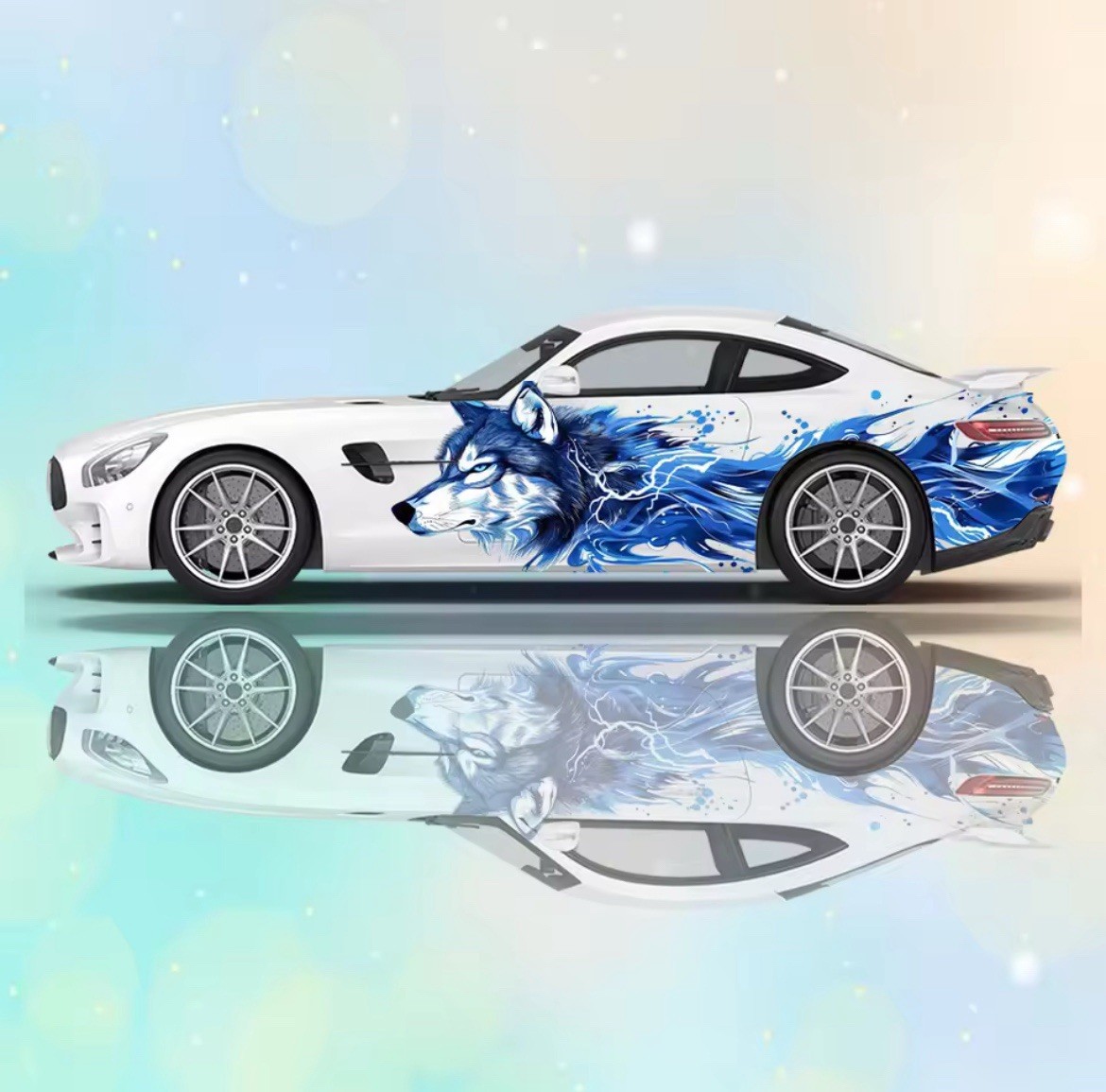 Blue Lightning Wolf Car Vinyl; Comes With Both Sides; Cool Car Decals 2 PCS
