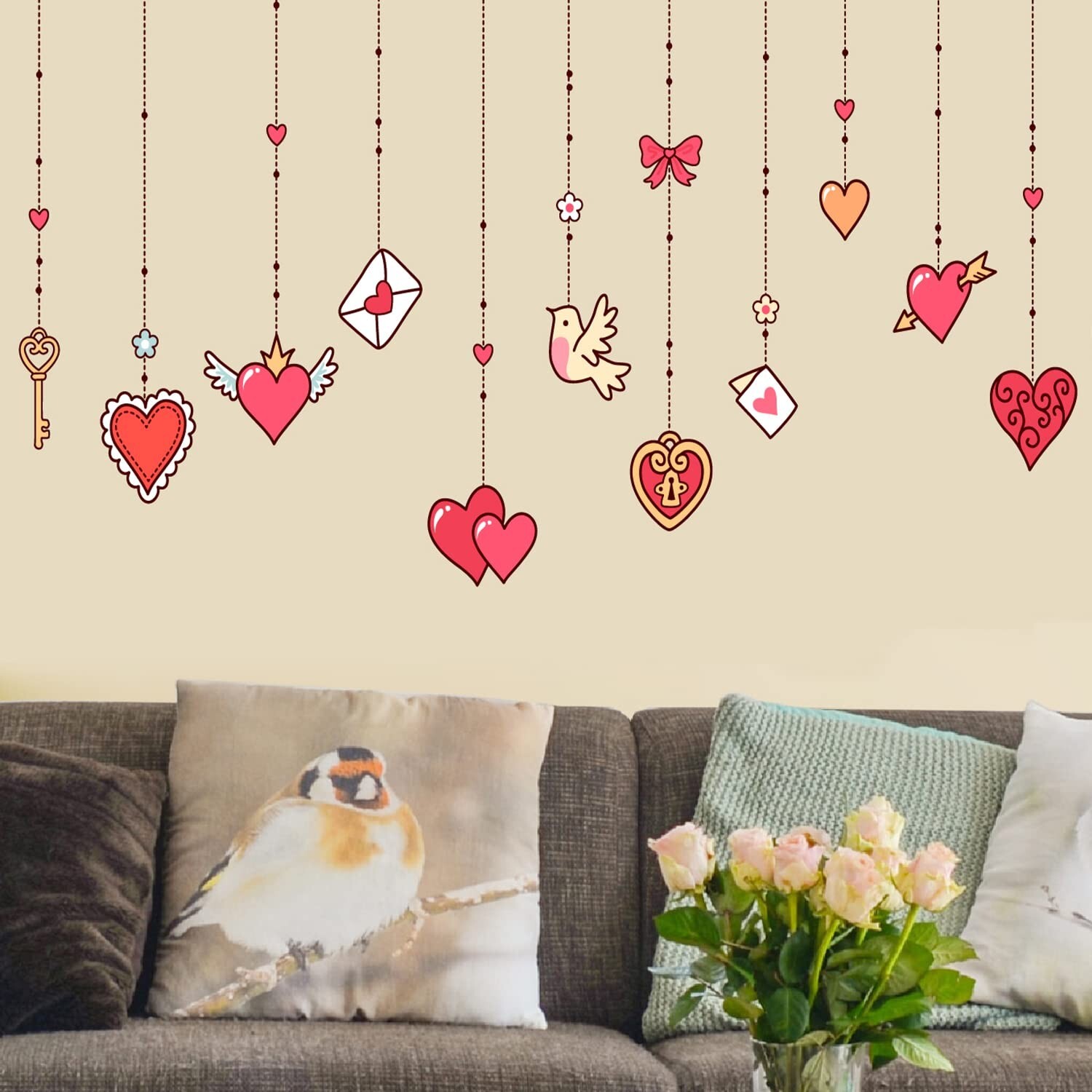 Valentine's Day Wall Stickers Hanging Heart Pigeon Envelope Wall Decals Remov…
