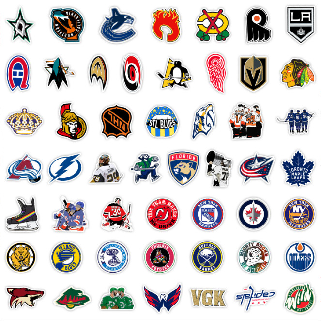 50 Pcs Stickers Hockey NHL Teams LOGO Fridge Luggage Skateboard Car Laptop Vinyl