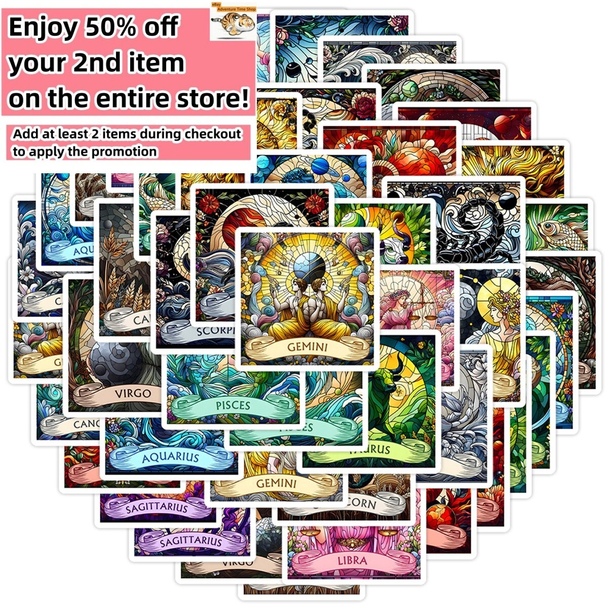 50pcs Waterproof Vinyl Stickers The 12 Zodiac Signs Luggage Phone Laptop Fridge
