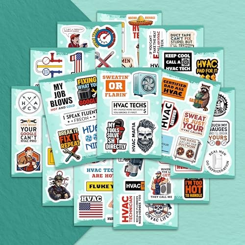 100 HVAC Stickers for Hard Hats, Water Bottles, Laptops & Toolboxes