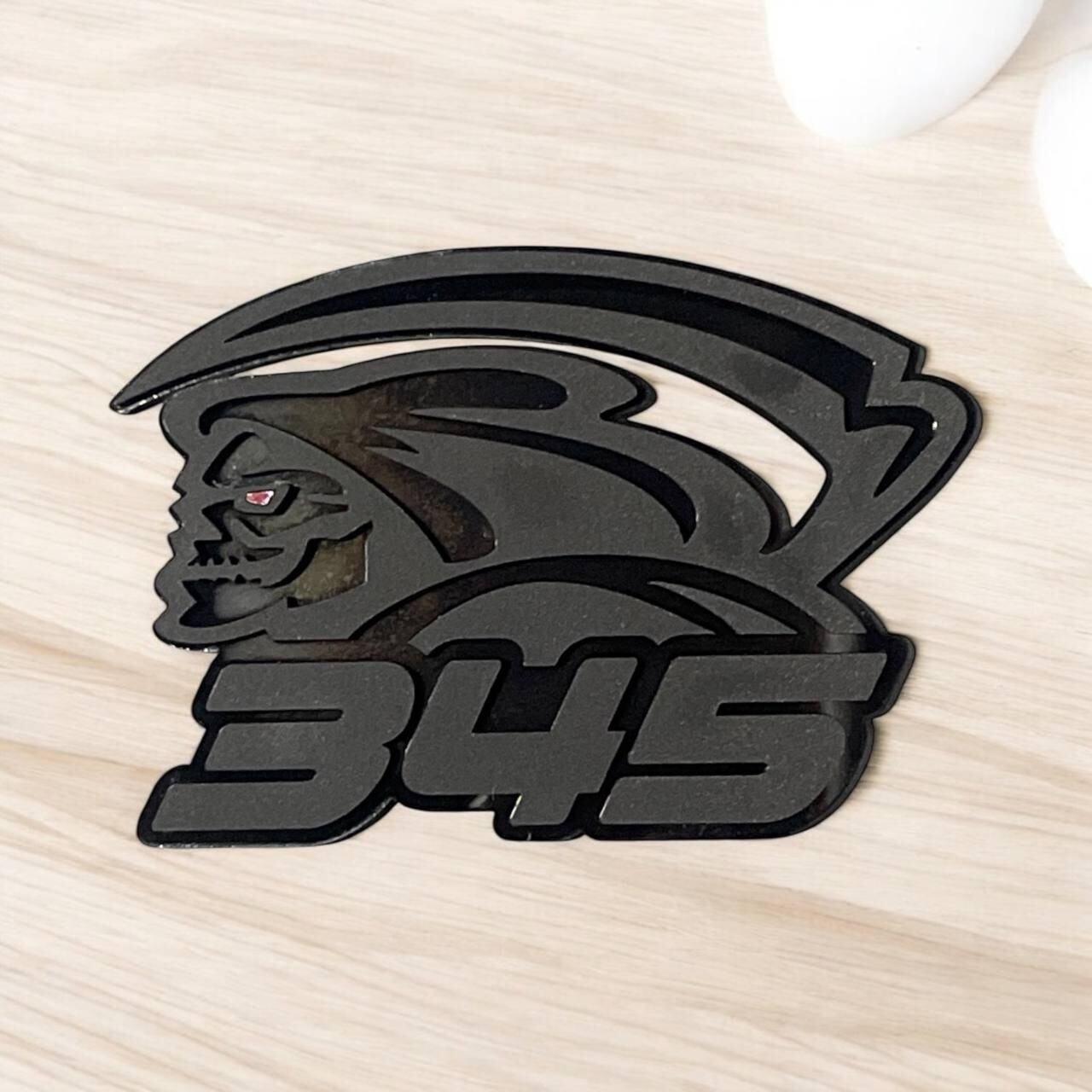 Red Eye Reaper 345 Car Truck Emblem Badge Matte Black on Black Custom Pack of 2