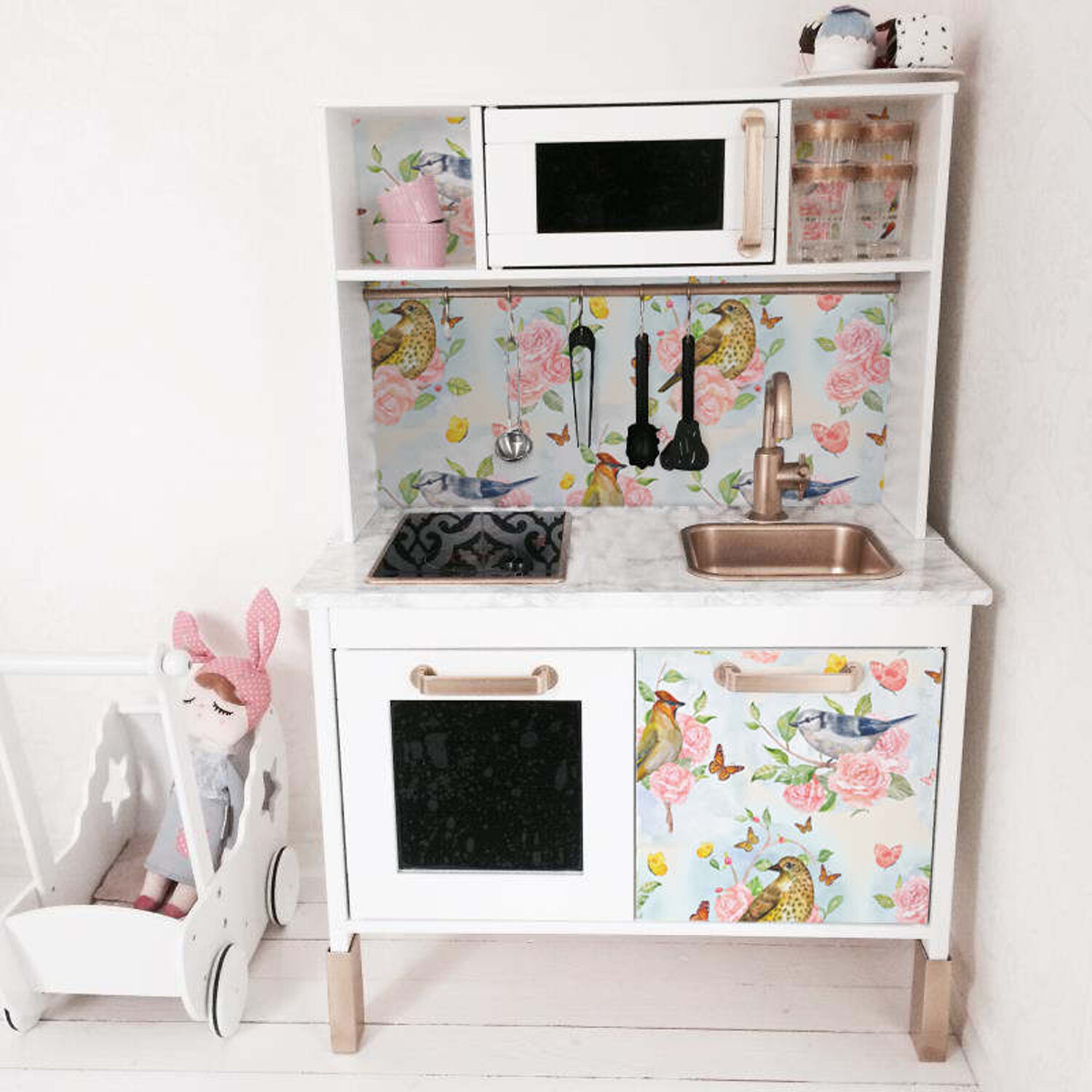 Decals for DUKTIG Ikea Birds and flowers Sticker Floral Roses Removable