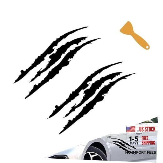 2 PCS Car Claw Mark Decals – Frontlight Reflective Sticker Stripes Scratch Black