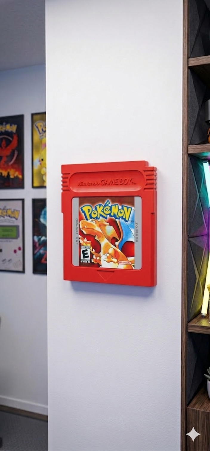 Oversized Pokemon Red Game Boy Cartridge Replica 3D Printed Charizard Display