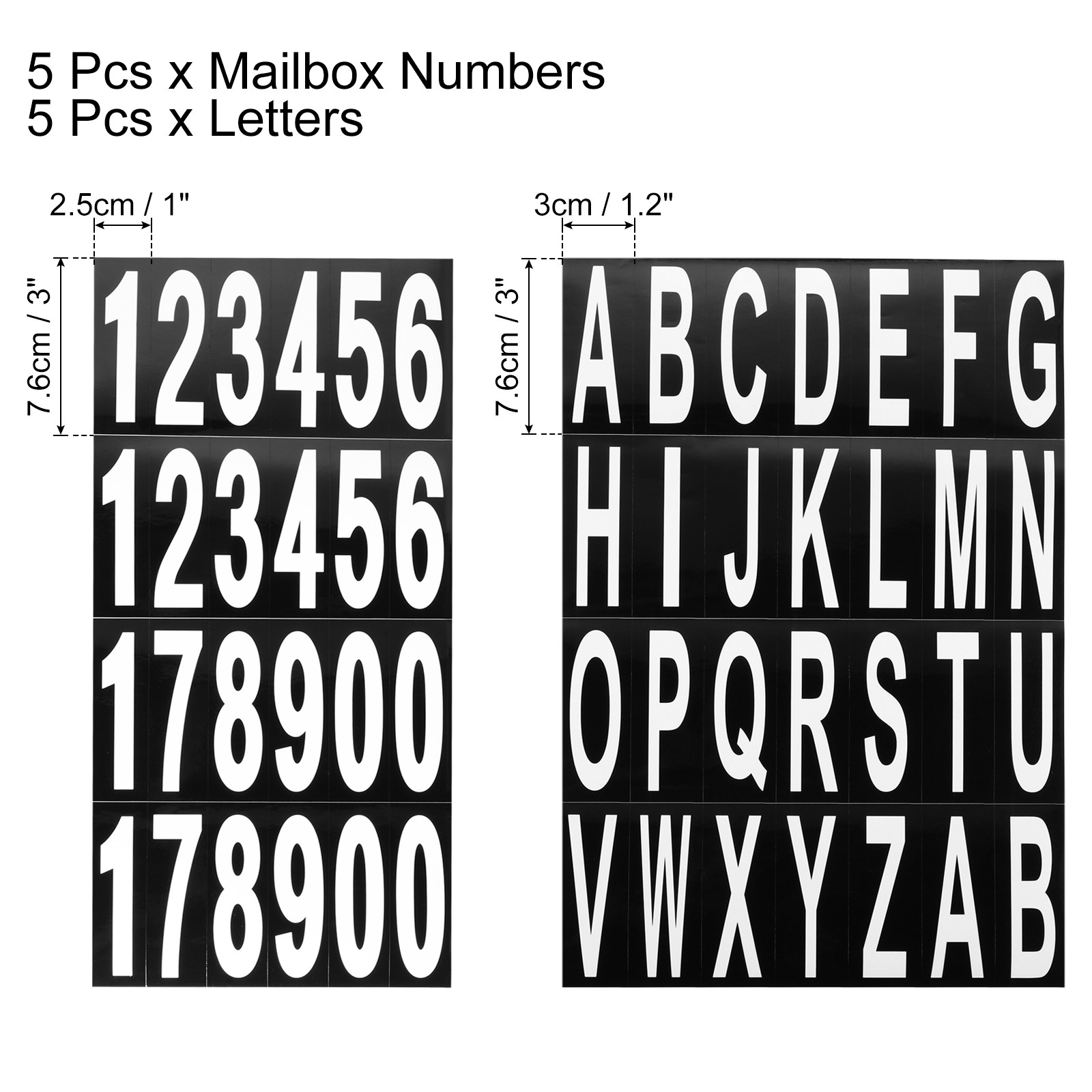 10 Sheets Mailbox Numbers and Letters for Indoor/Outdoor Decals White in Black