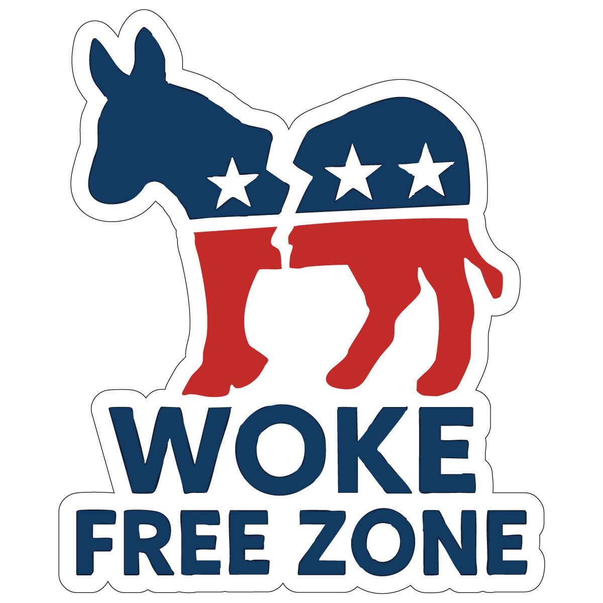 Woke Free Zone Sticker Broken Democrat Donkey Decal for Conservative Laptops