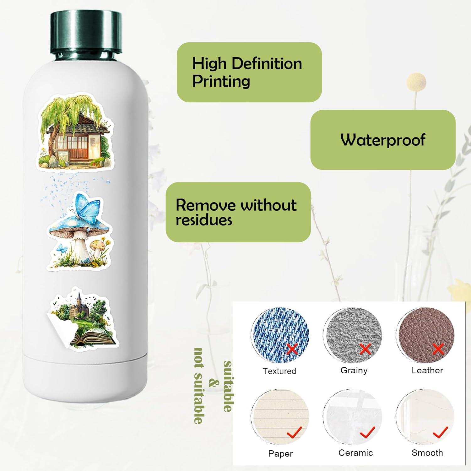 50 Pcs Nature Fairy Stickers – Waterproof Vinyl Whimsical Forest Fantasy