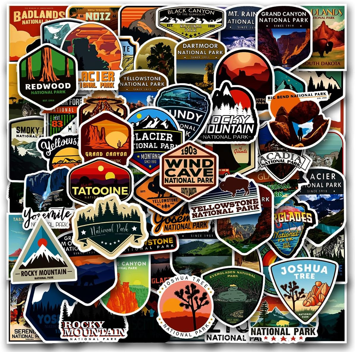 100 PCS National Park Waterproof Vinyl Travel Sticker Decals, Outdoor Adventure