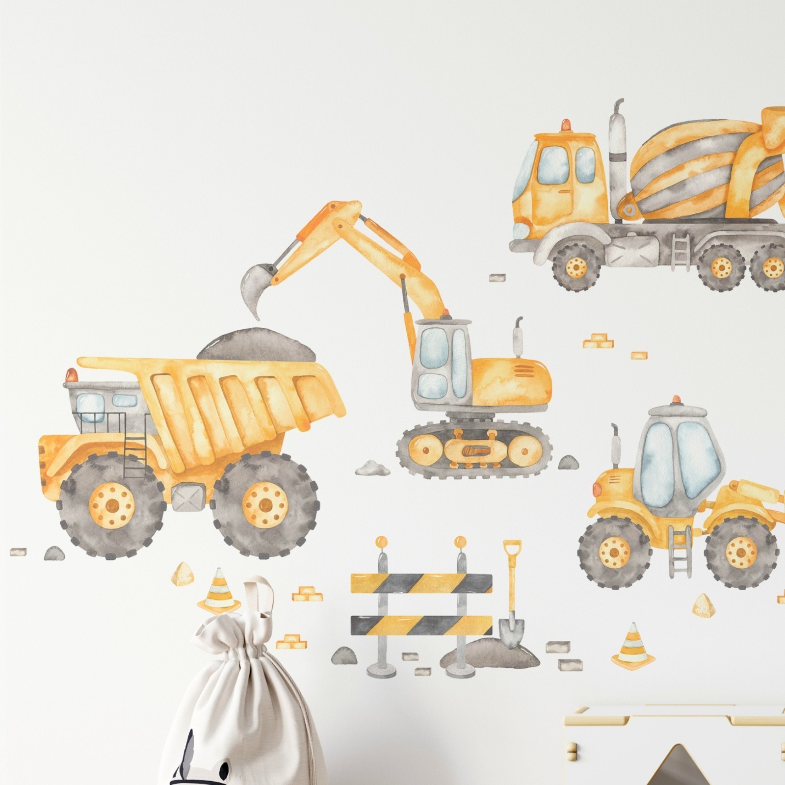 Construction Truck Wall Decal Set Transportation Kids Boys Room Nursery Decor