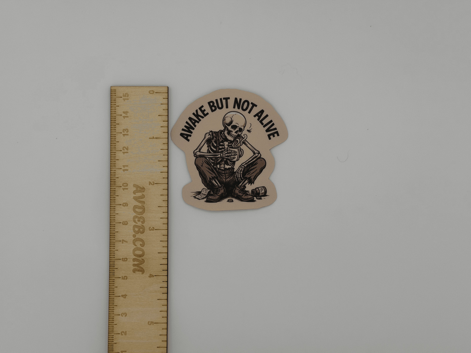 Awake But Not Alive Skeleton Coffee Vinyl Sticker Die Cut