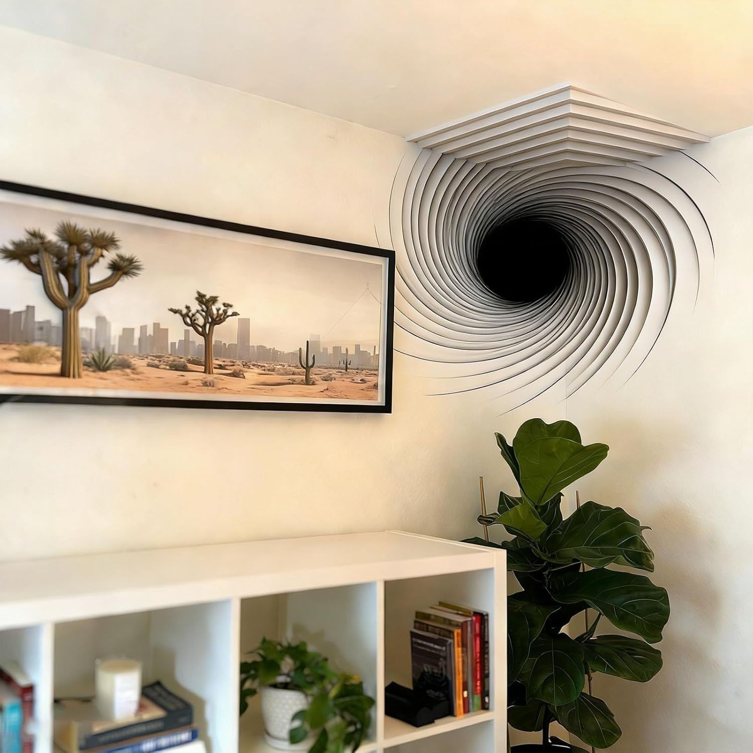 3D Wall Art Optical Illusion Corner Wall Art Gray Black Paper Wall Sticker