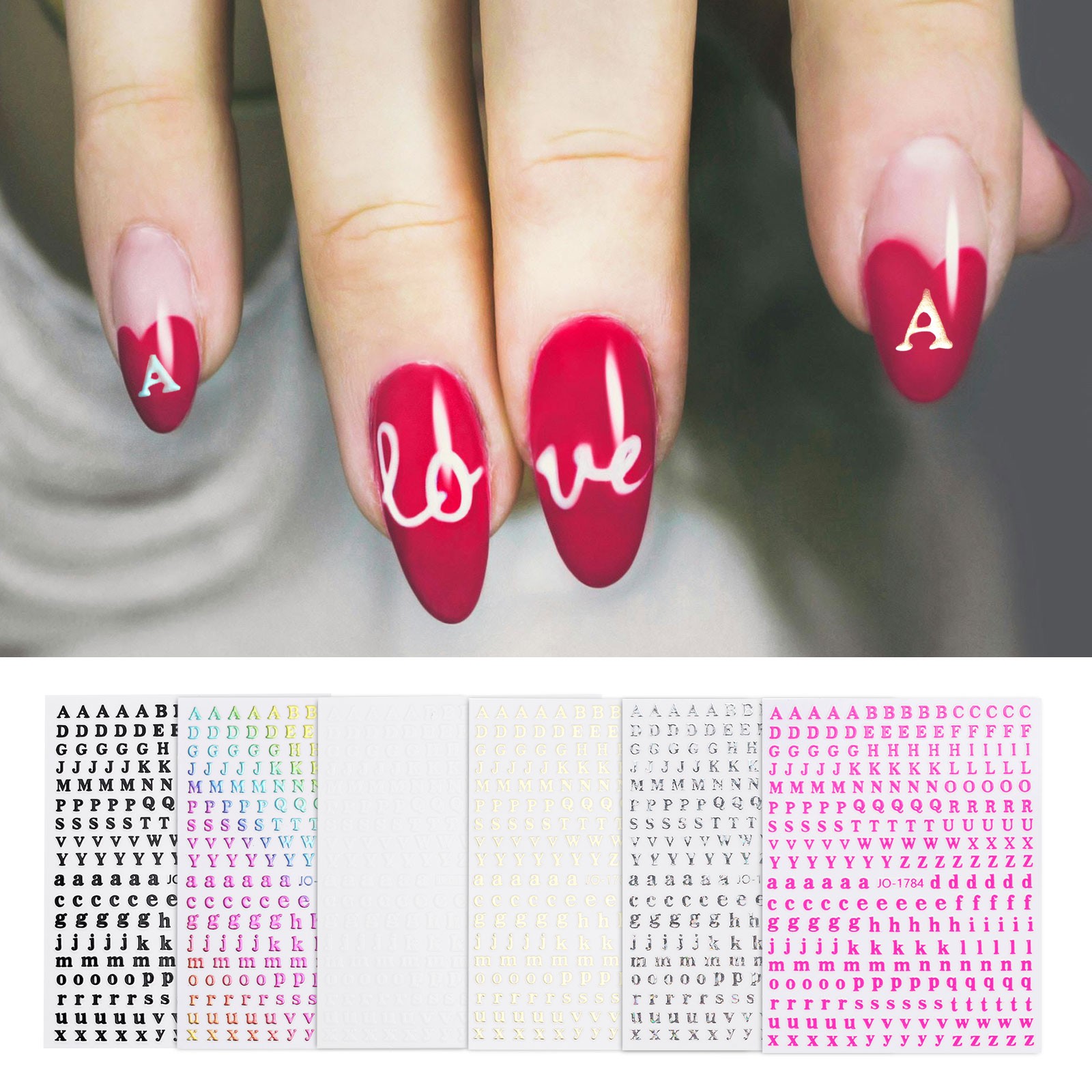 2 Sheets Letter Nail Stickers Self-Adhesive Alphabet Nail Stickers DIY Rainbow