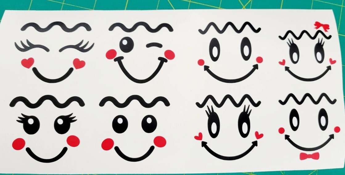 Set of 8 Christmas Gingerbread Man Faces Vinyl Decals Stickers 2" tall ornaments