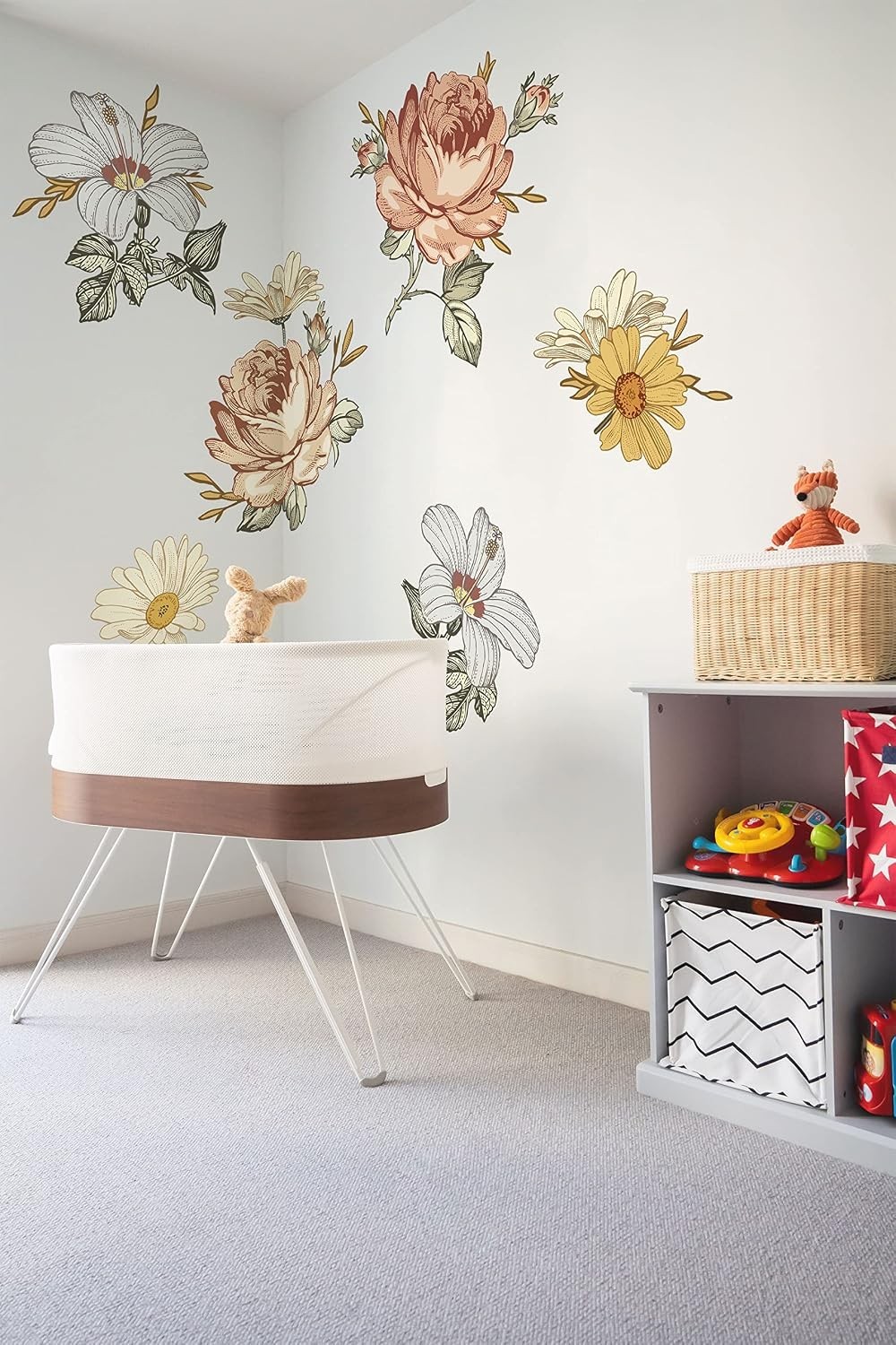 Kids Floral Wall Decal Soft Vintage Peony Flower Wall Sticker