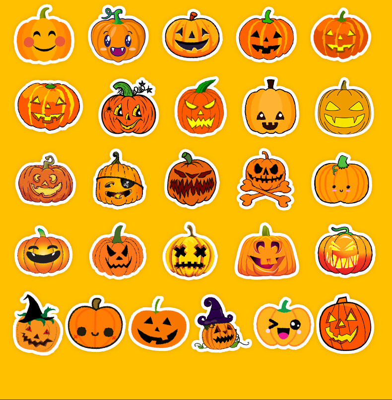 50 Pcs Stickers Halloween Pumpkin Laptop Luggage Skateboard Car Graffiti Vinyl