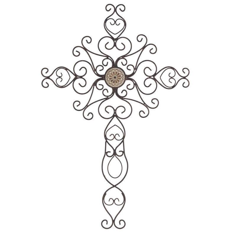 Metal Wall Cross Patina Bronze 25.625"