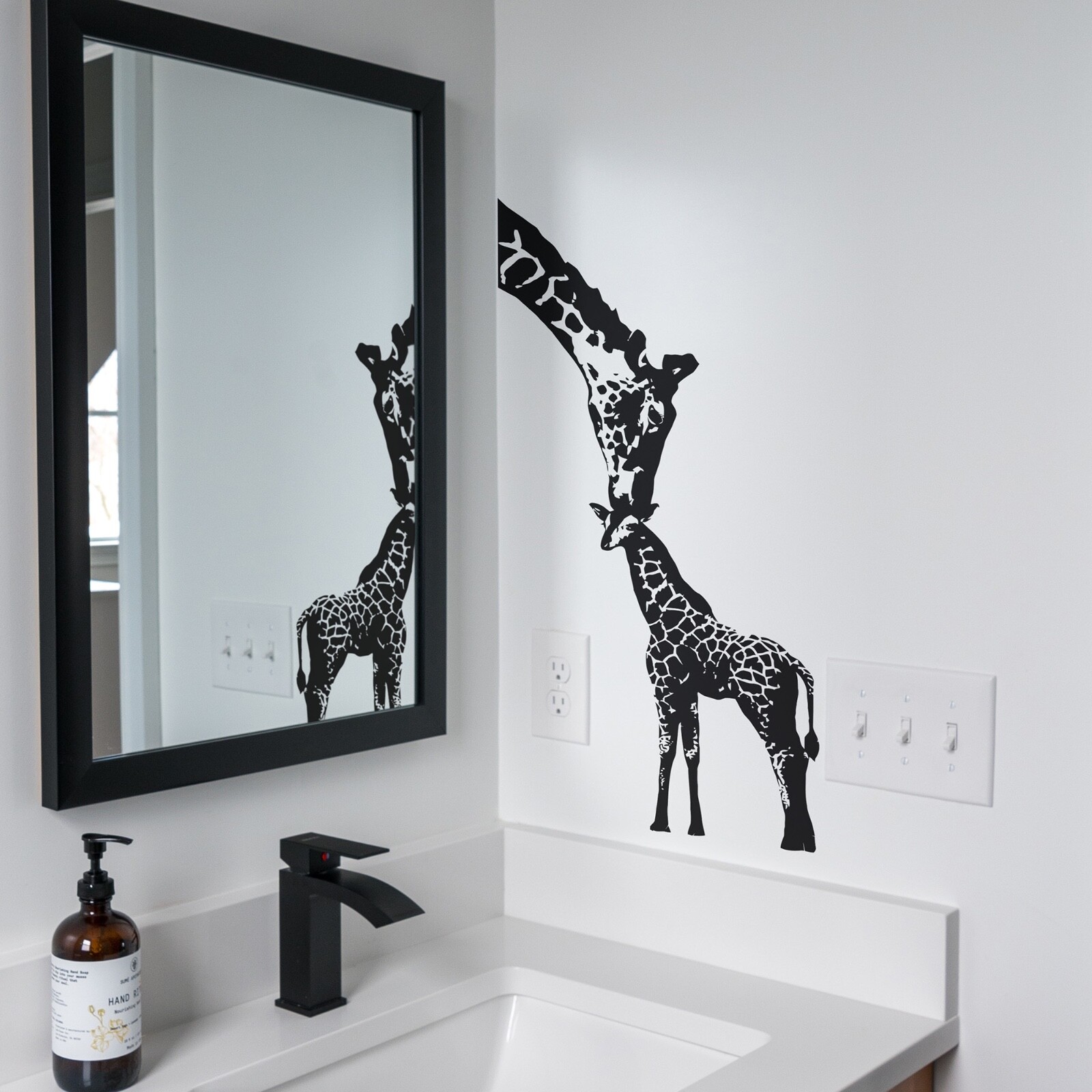Baby Giraffe Decal Mother Giraffe Wall Decal Sticker. Africa Safari (Black) #384