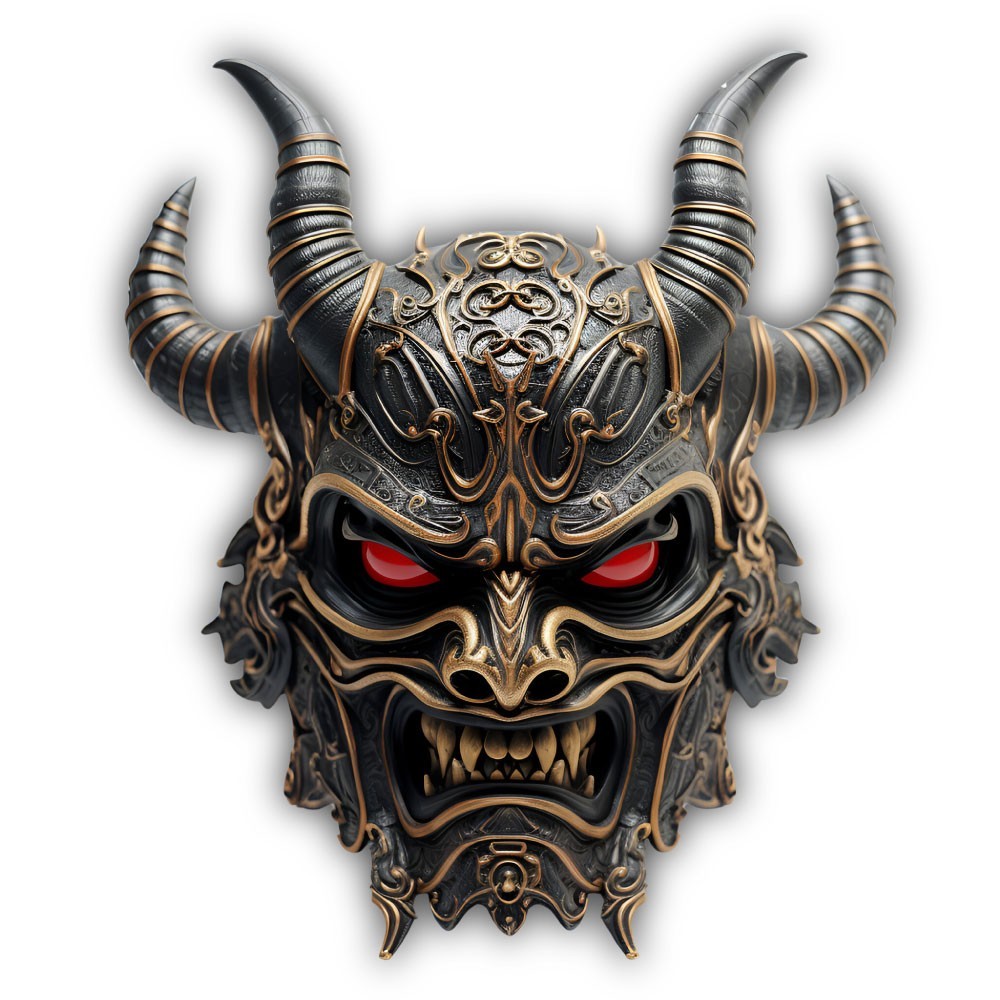 Japanese Samurai Mask Realistic Art Cut To Shape Vinyl Sticker