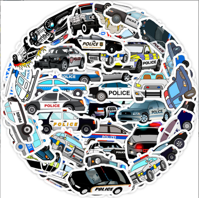 50 Pcs Stickers Police Car Fridge Luggage Skateboard Phone Fridge Helmet Vinyl