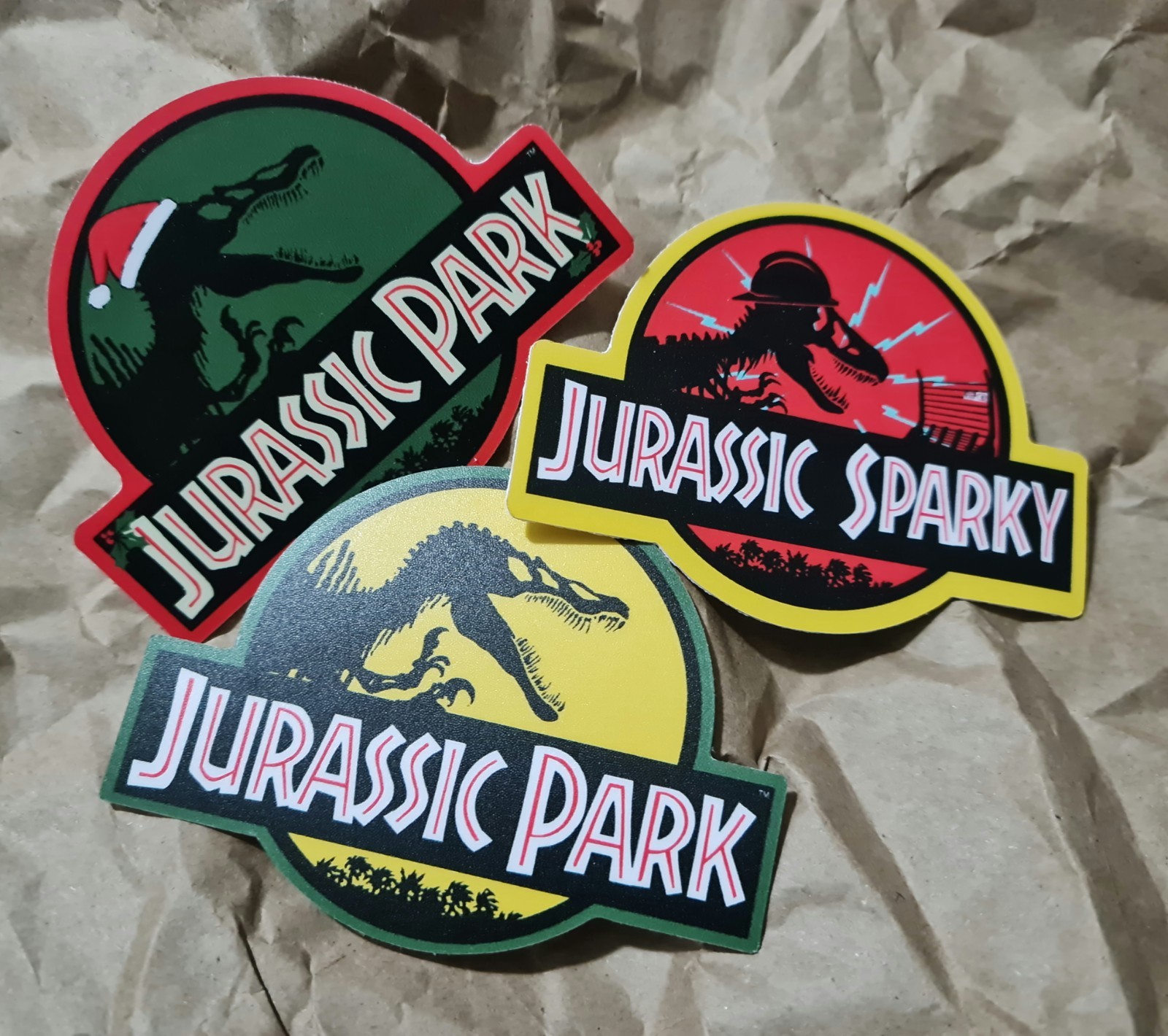 Jurassic park sticker Custom Spino logo, Christmas, Sparky, Electrician T-Rex