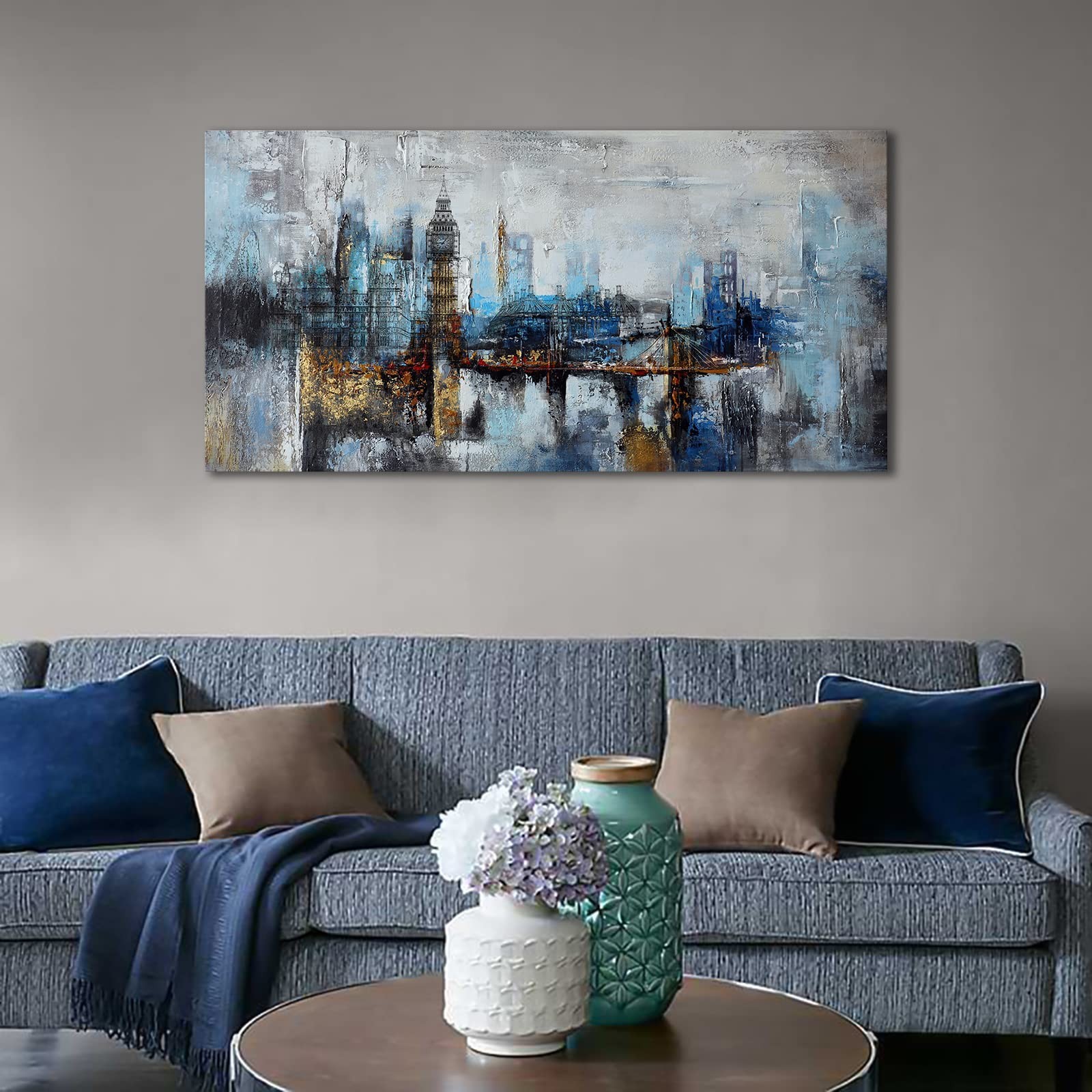 Pogusmavi Large Wall Art for Bedroom Abstract City View Canvas Art Modern Hom…