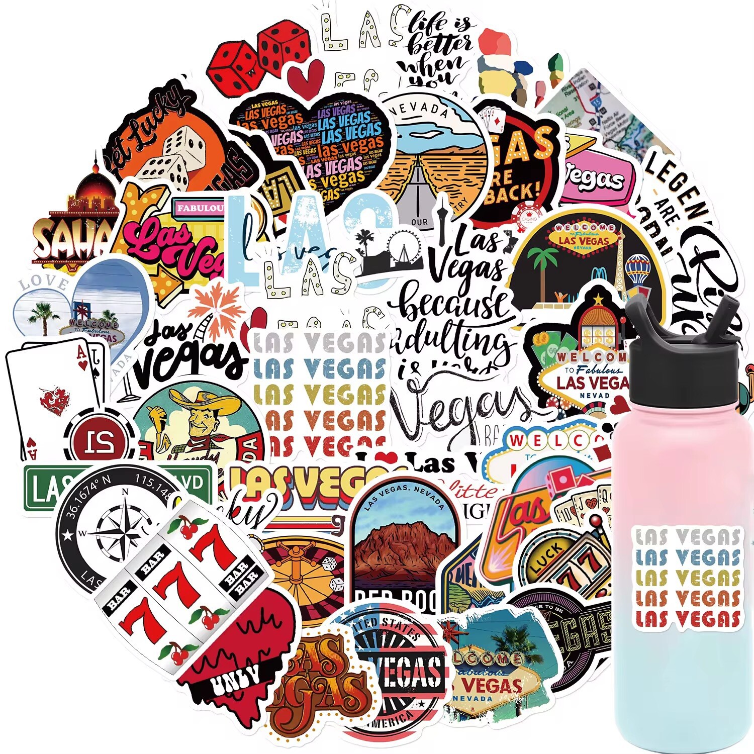 50 Pack Las Vegas Stickers Nevada Decals Laptop Hydro Yeti Car Free Shipping!