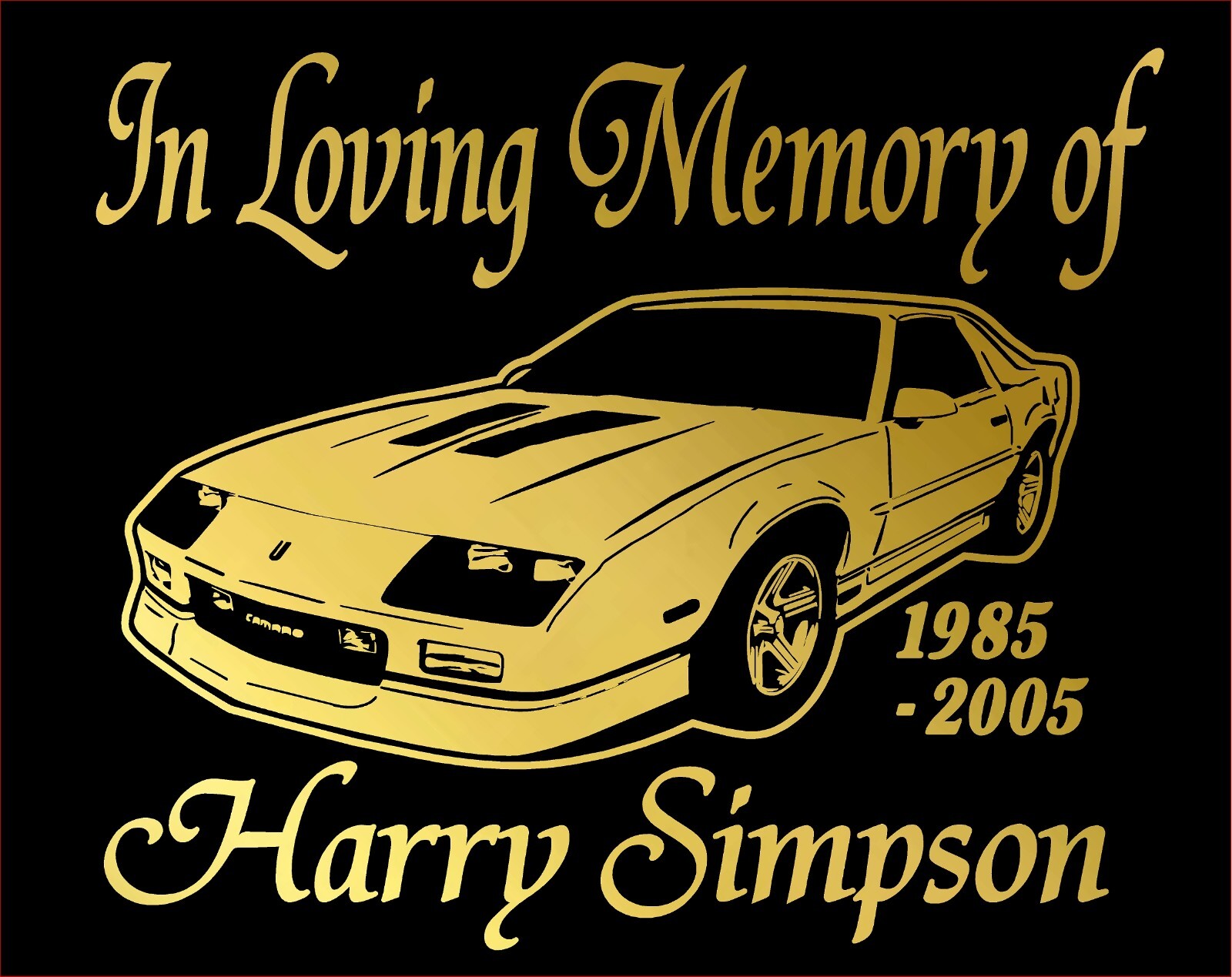 In Loving Memory Decal Camaro Car Hot rod custom name date vinyl sticker