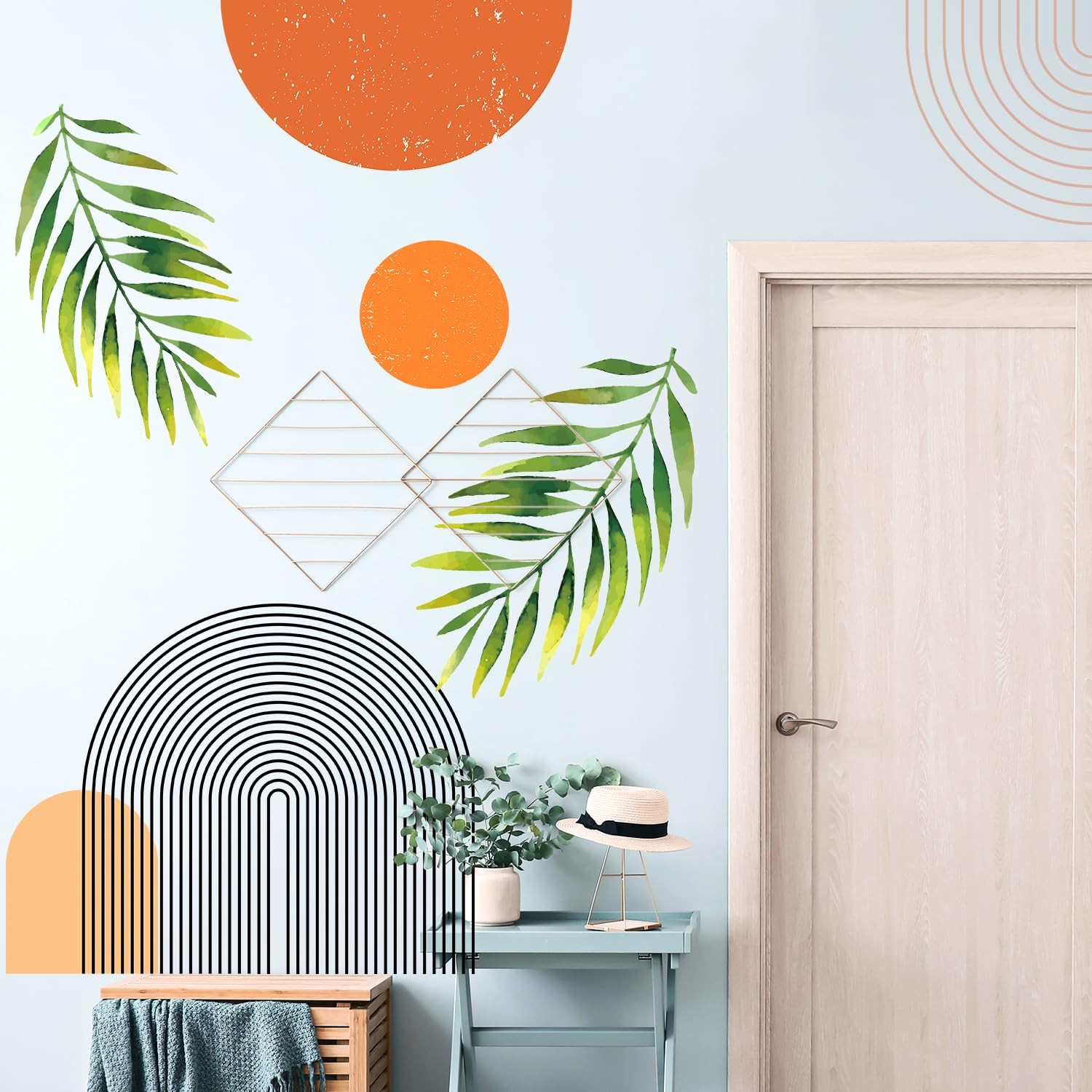 Boho Mid-Century Modern Wall Decals Peel and Stick, Large Archs Sun Vinyl Wal…