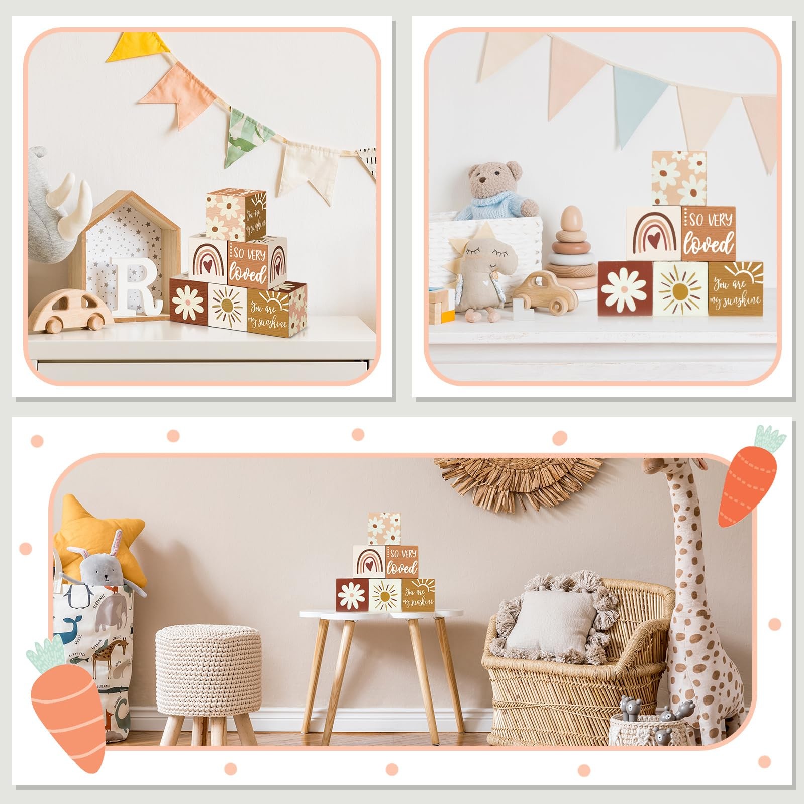 6 Pcs Nursery Decor for Girls and Boys Nursery Watercolor Shelf Decor for Bed…