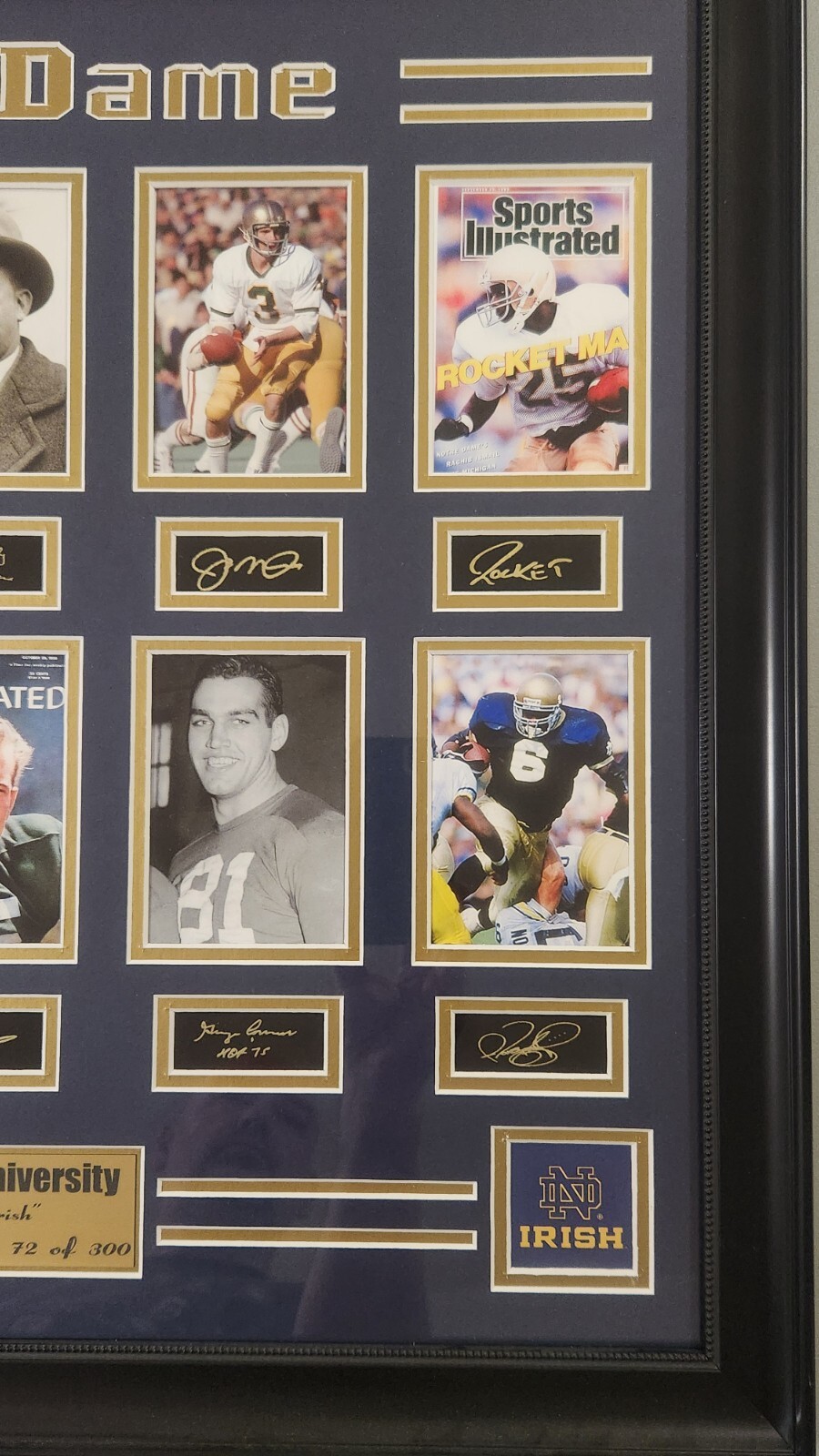 PRICE REDUCED – Notre Dame laser-etched auto wall decor (featuring Irish greats)